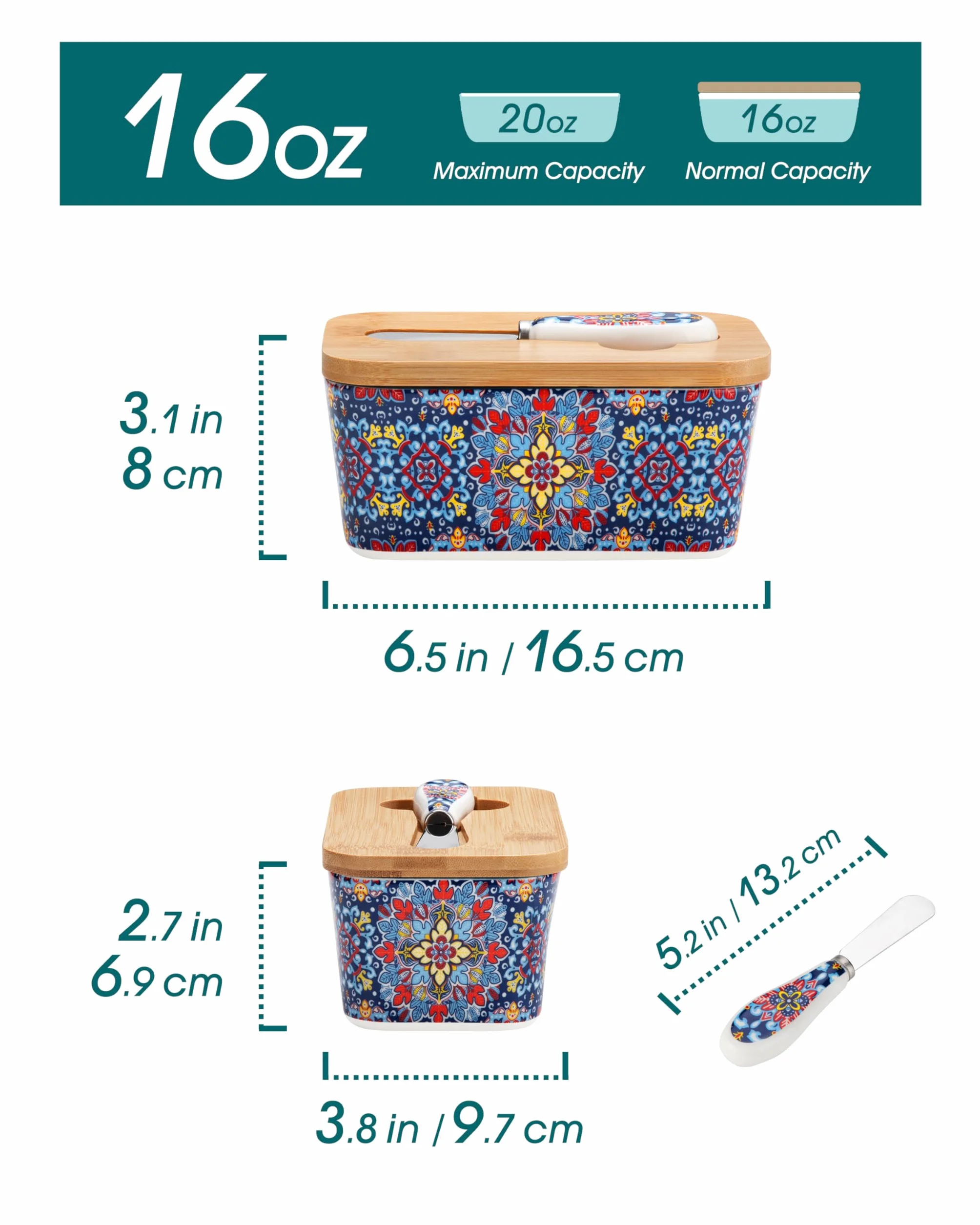 Vancasso SIMI Maselniczka ceramiczna 16,5 cm z pokrywką bambusową i nożem