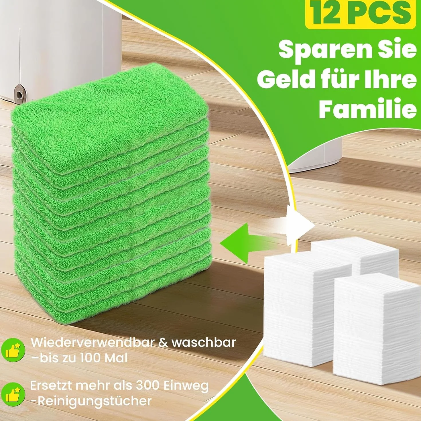 12 Sztuk Ściereczek do Swiffer Mopa Wielorazowych i Możliwych do Prania – Mikrofibra na Sucho i Mokro – Kompatybilne ze Swiffer Zestawem Startowym – Do Podłóg Twardych i Drewnianych
