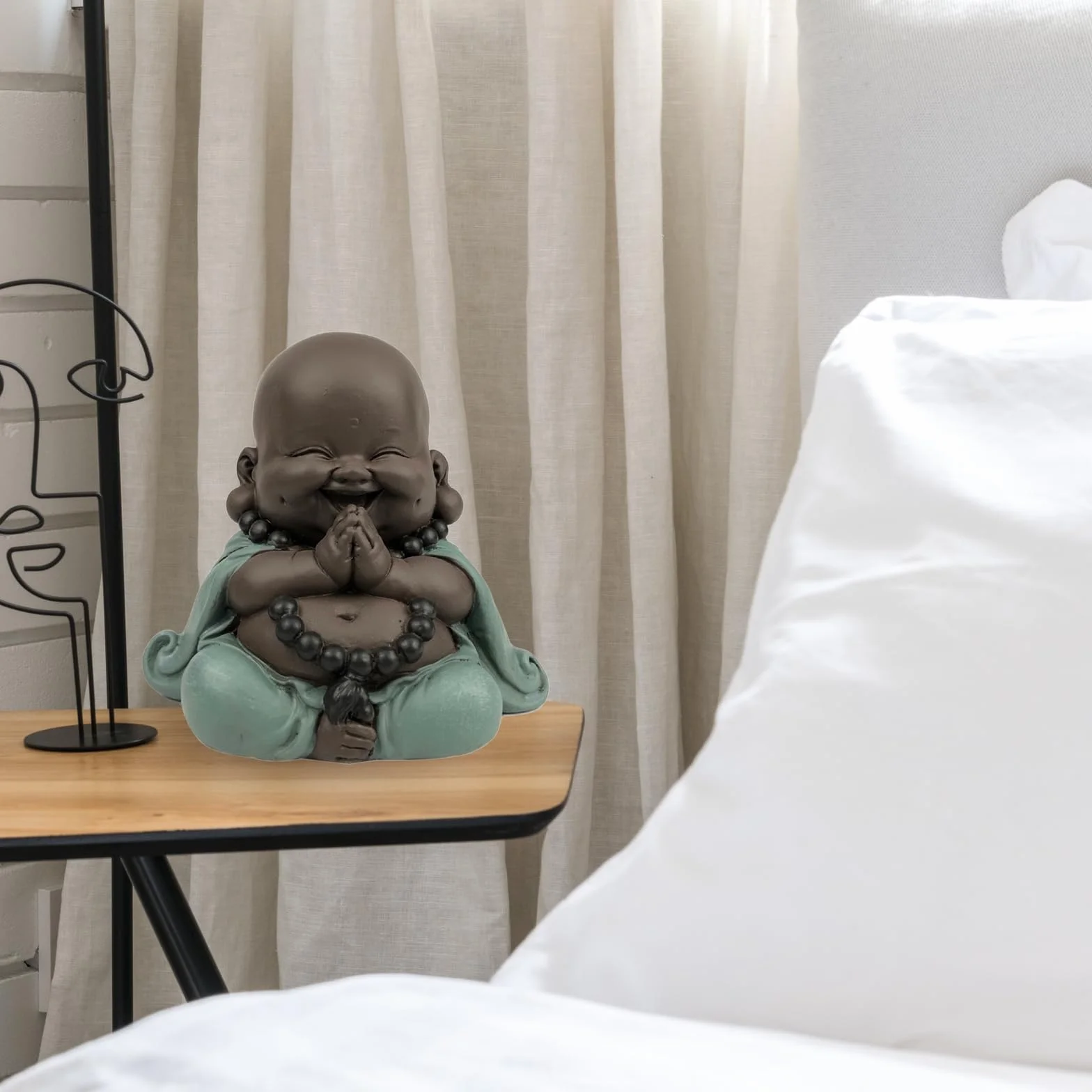 Statua Boudha Szczęśliwy Stojak - Dekoracja Zen i Feng Shui - aby stworzyć relaksującą i duchową atmosferę - Oryginalny pomysł na prezent - szerokość: 9 cm - Kolor: Zielony i brązowy - Zen'Light