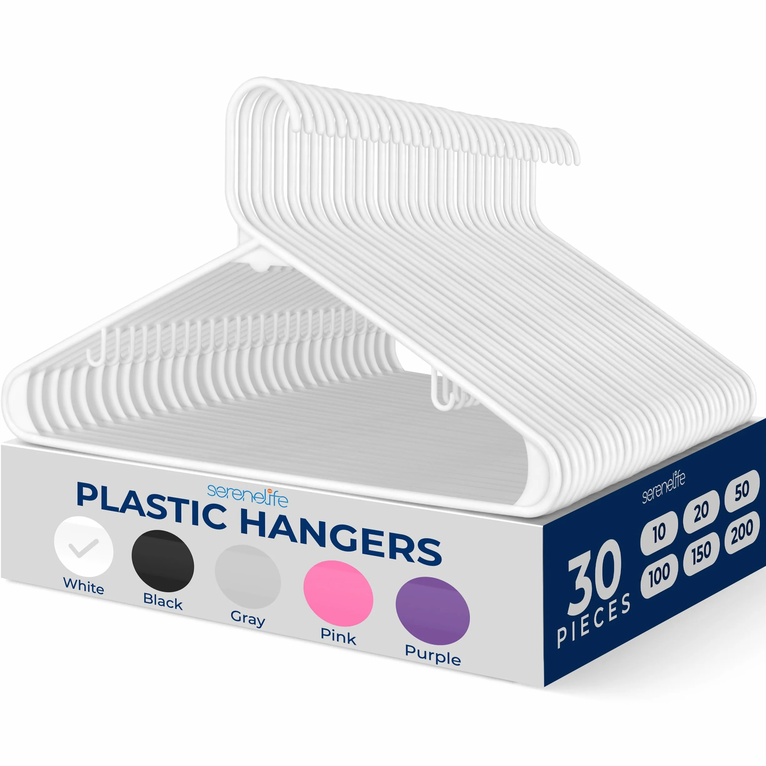 SereneLife 30 sztuk plastikowych wieszaków, antypoślizgowe, oszczędzające miejsce organizery do szafy, trwałe i mocne, na koszule, swetry, bluzy z kapturem, ubrania i sukienki dziecięce, ultracienkie