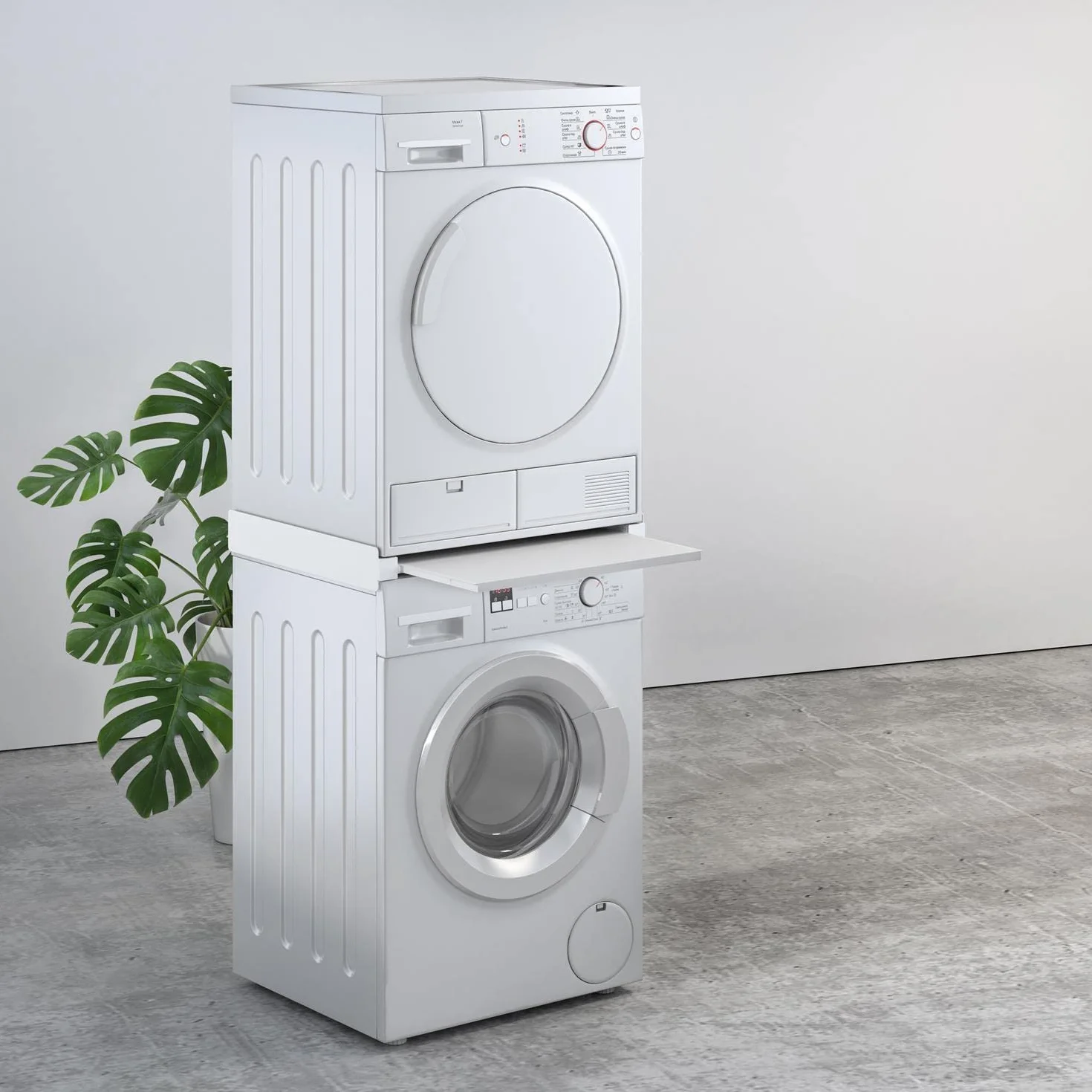 Maclean MC-890 Uniwersalna Rama Łącząca z Półką Wysuwaną do Pralek lub Suszarek 60x53 cm Oszczędzająca Miejsce Wstawka Pośrednia do 60 kg, Aluminiowy Łącznik z Wysuwanym Blatem Roboczym