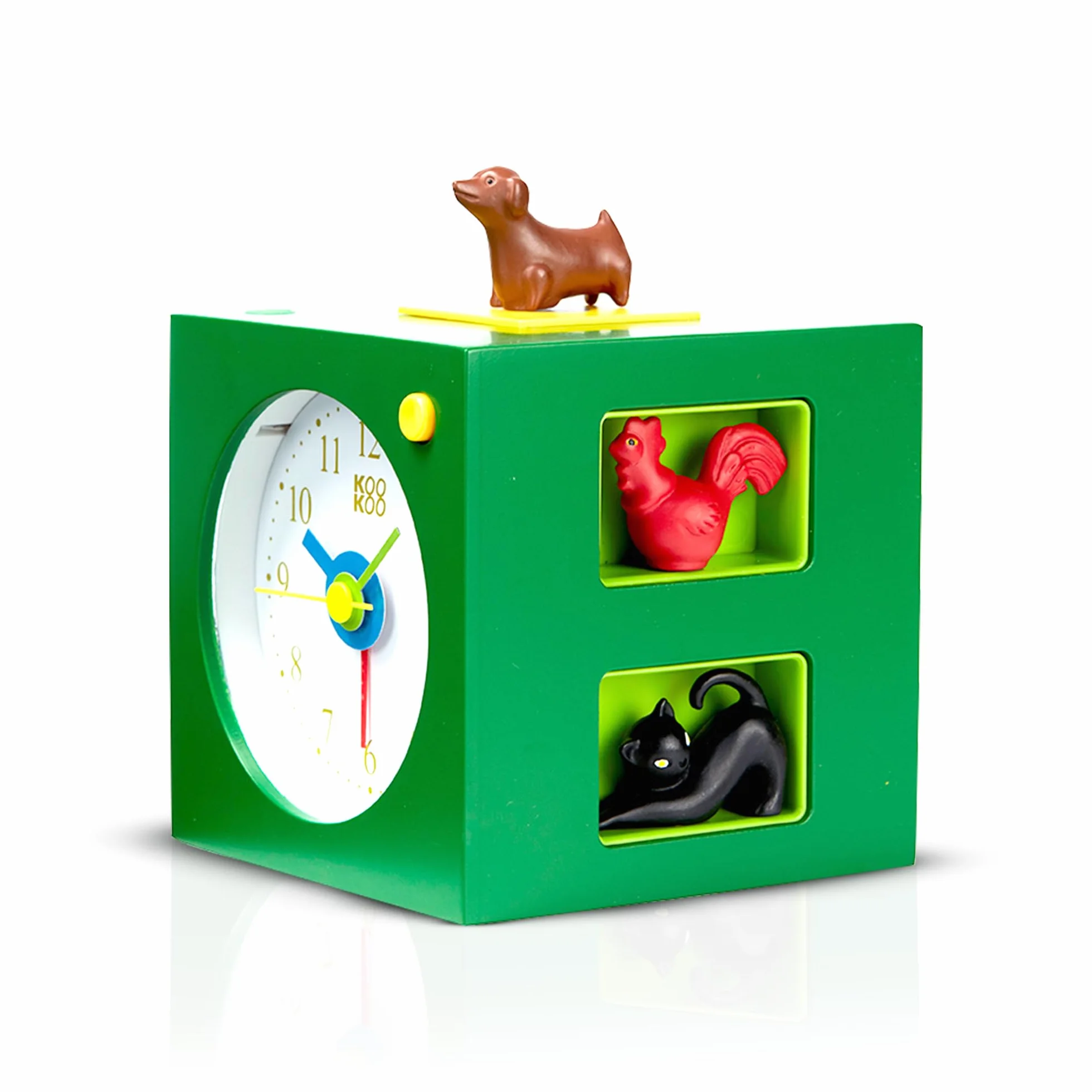 KOOKOO KidsAlarm zielony, budzik dziecięcy z 5 zwierzętami gospodarskimi i prawdziwymi zdjęciami