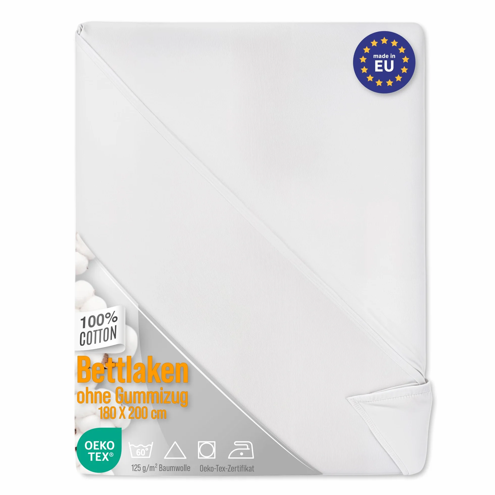 Prześcieradło bez gumki bawełniane nie gotujące 180 x 220 cm - białe prześcieradło bez gumki bawełniane prześcieradło hotelowe 125 g/m²
