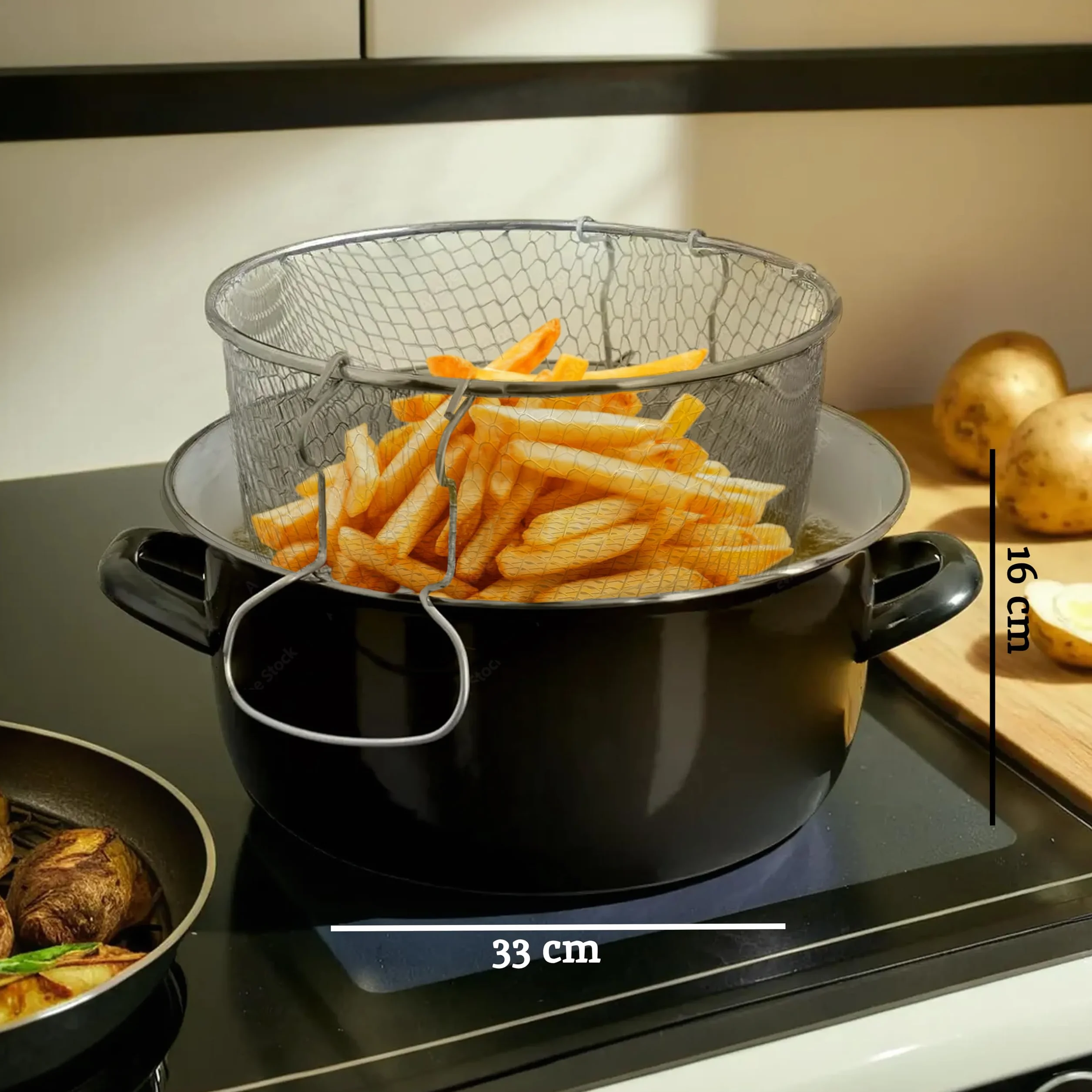 Premier Housewares 102102 5 l frytkownica emaliowana patelnia do frytkownicy szklana pokrywa głęboka patelnia czarna kosz mały