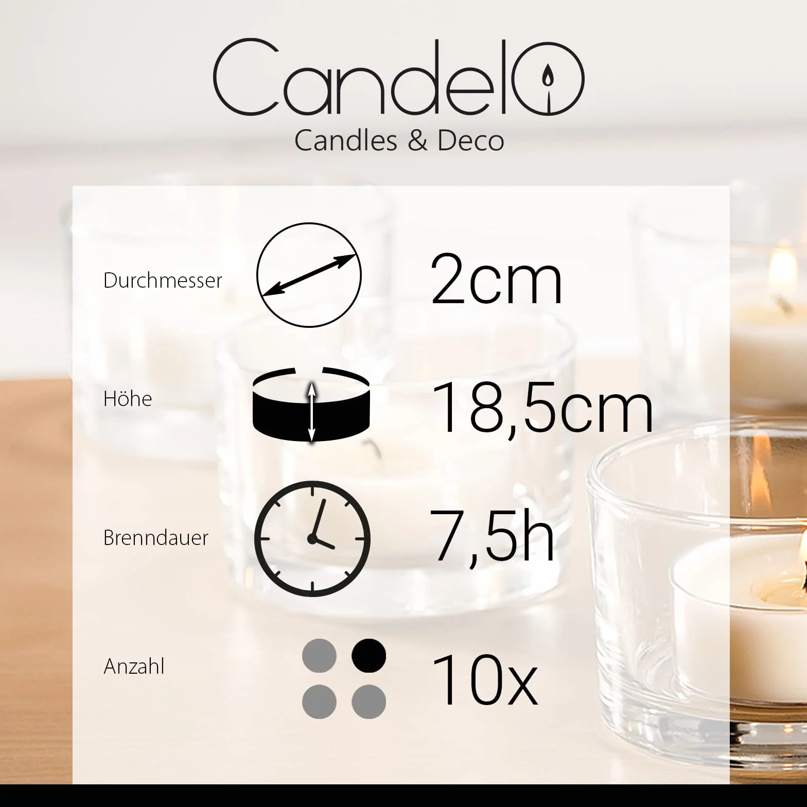 Candelo Zestaw 10 świec białych 18,5 cm 7,5 h