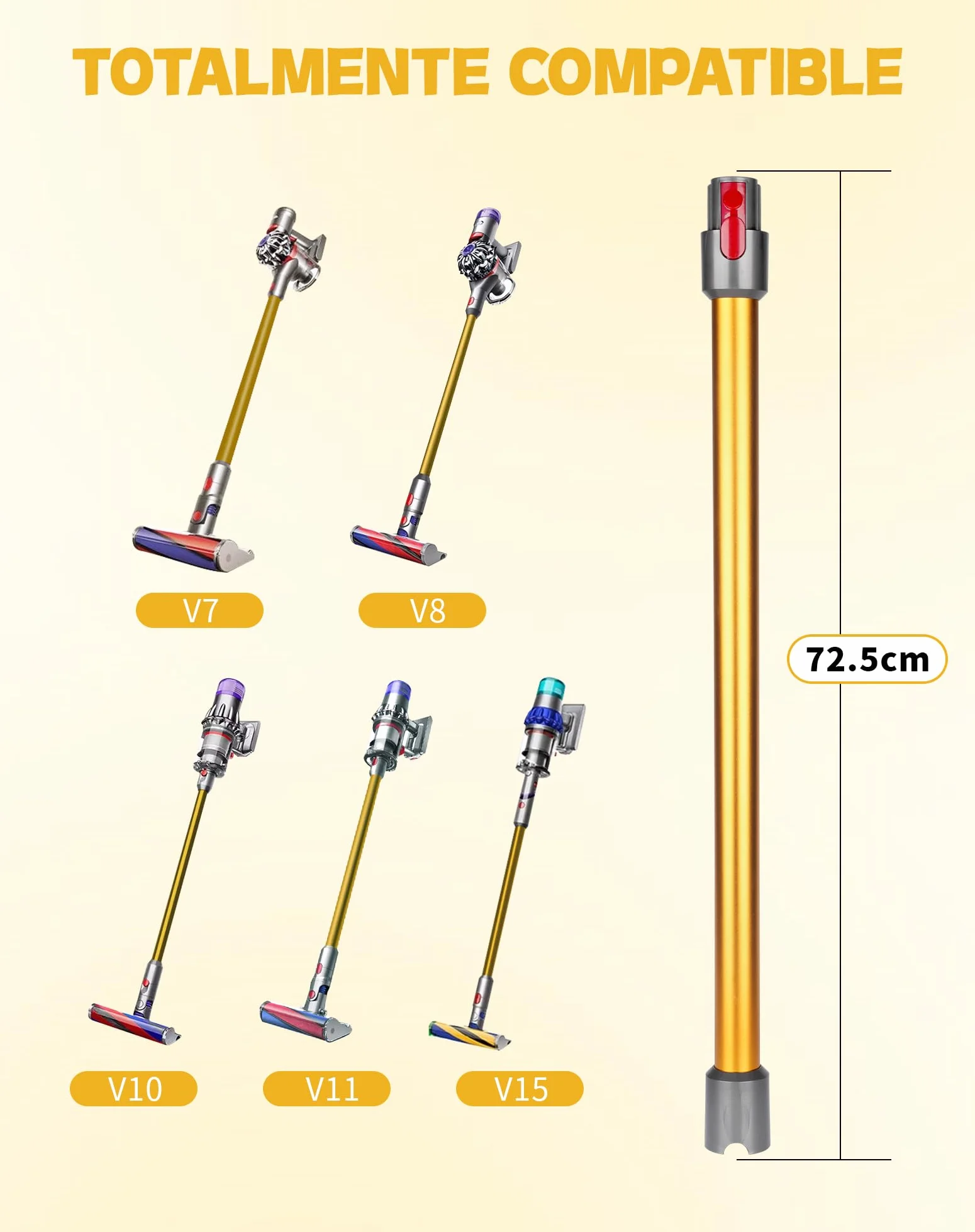 Rura przedłużająca do Dyson V7 V8 V10 V11 V15, aluminiowa 72,5 cm, pomarańczowa