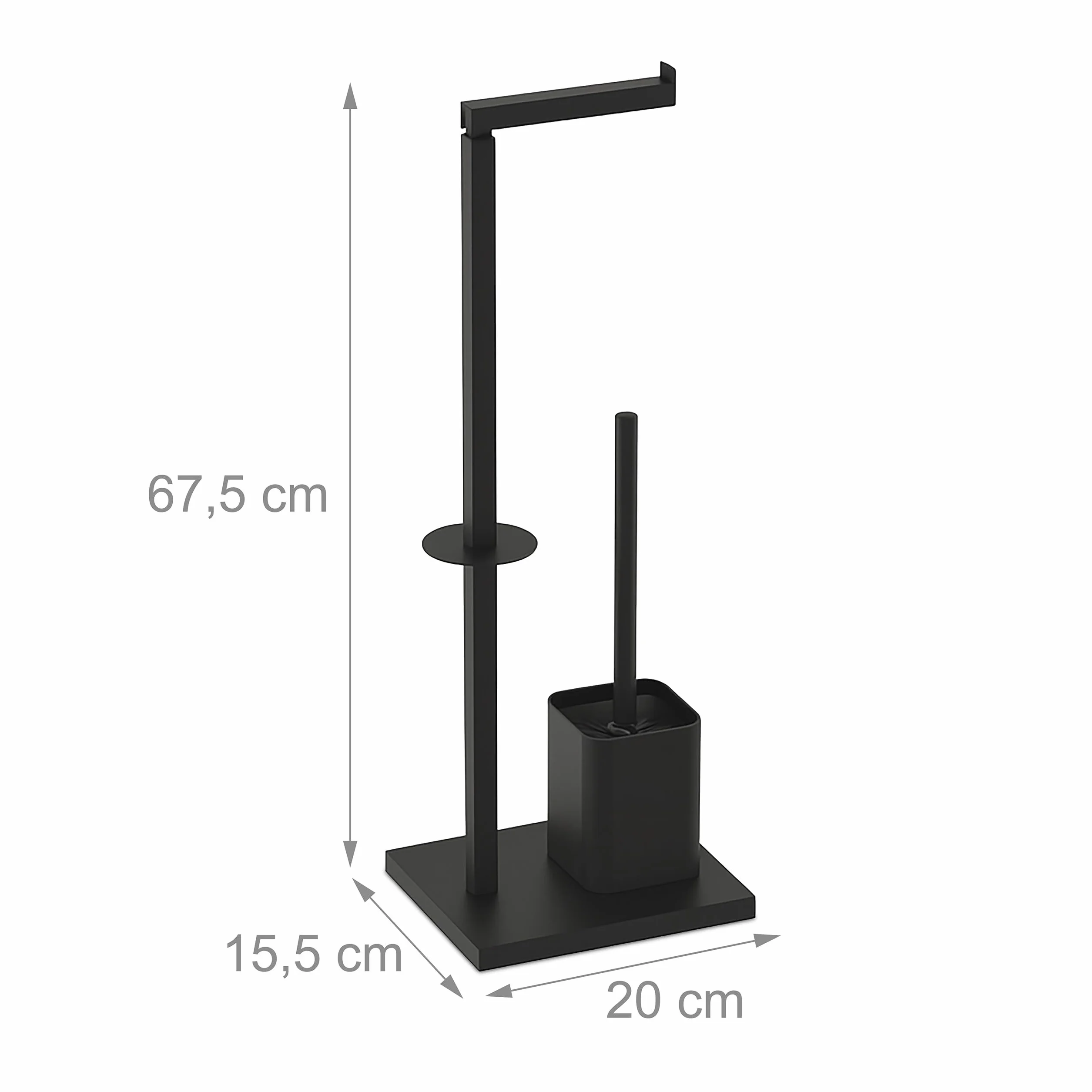 Relaxdays Zestaw do WC, wys. x gł.: 67,5 x 20 x 15,5 cm, metalowy, stojak na papier toaletowy, szczotka do toalety, zapasowy uchwyt na rolkę, czarny