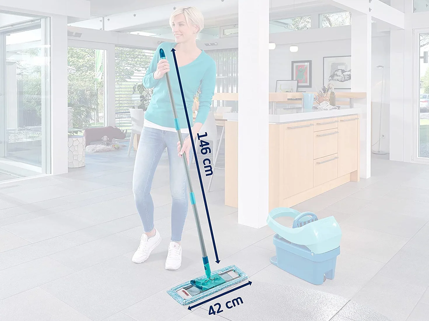 Leifheit Wycieraczka podłogowa Profi XL chroniąca plecy super miękka, stalowy trzonek 146 cm, mop z kliknięciem nożnym, nakładka do parkietu i korka, przegub obrotowy 360°, system zatrzaskowy, karton