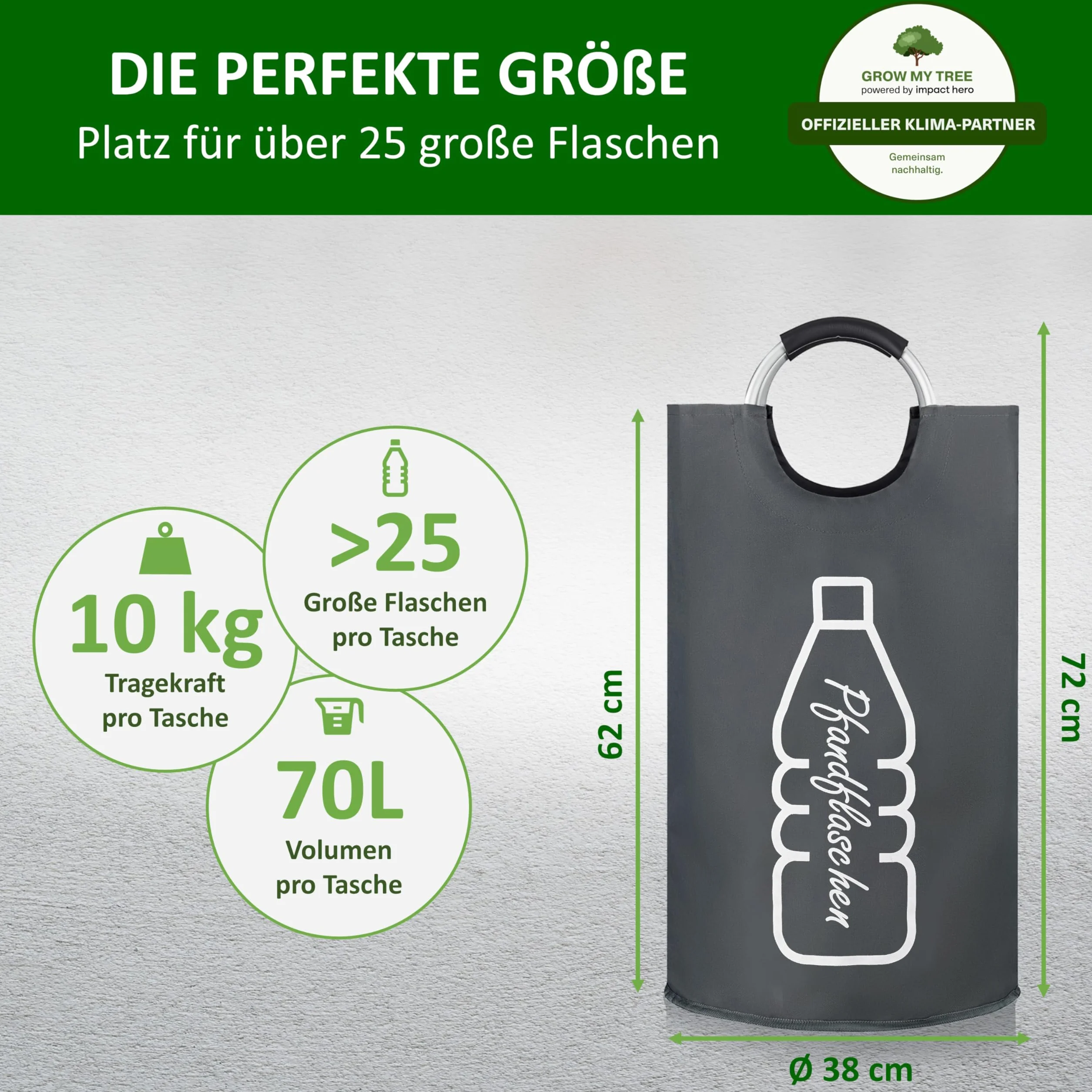COTTARA Original Flaschensammler 69l aus recycelten PET-Flaschen grau