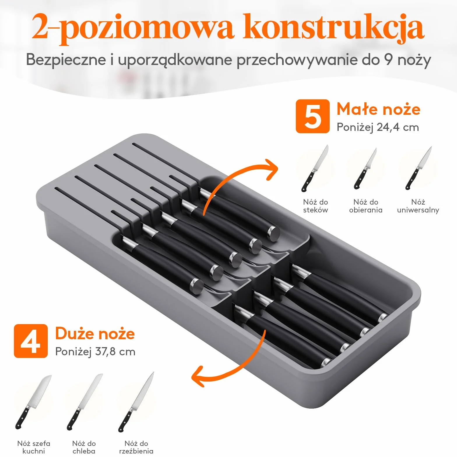 Lifewit Szuflada kompaktowa organizator organizatorów kuchennych Organizator Tray for Knives Nóż