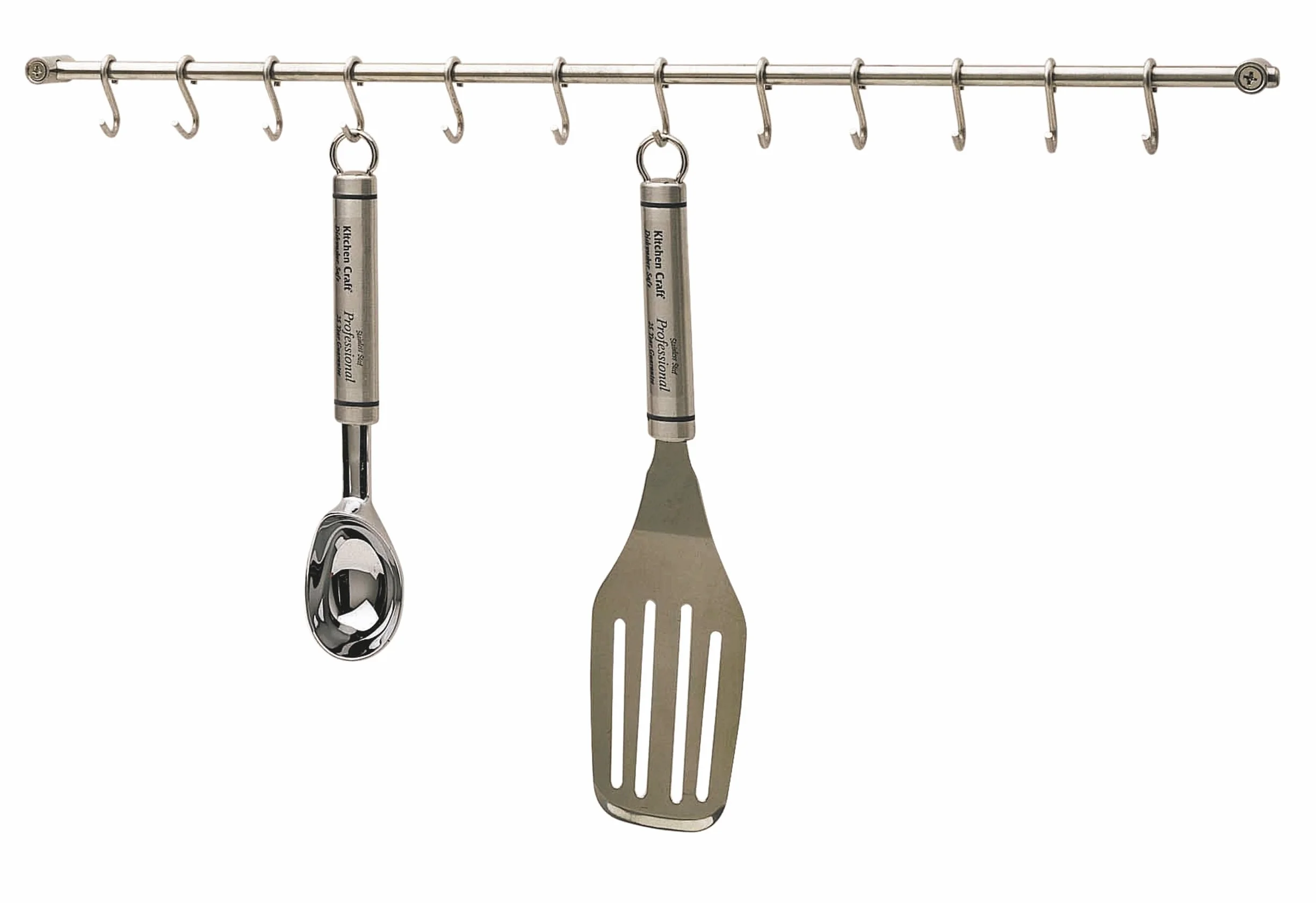 KitchenCraft KCRACKDL Naczynia kuchenne, wiszący stojak z 12 haczykami, łatwy montaż, pudełko prezentowe, stal nierdzewna, 52 cm, srebrny