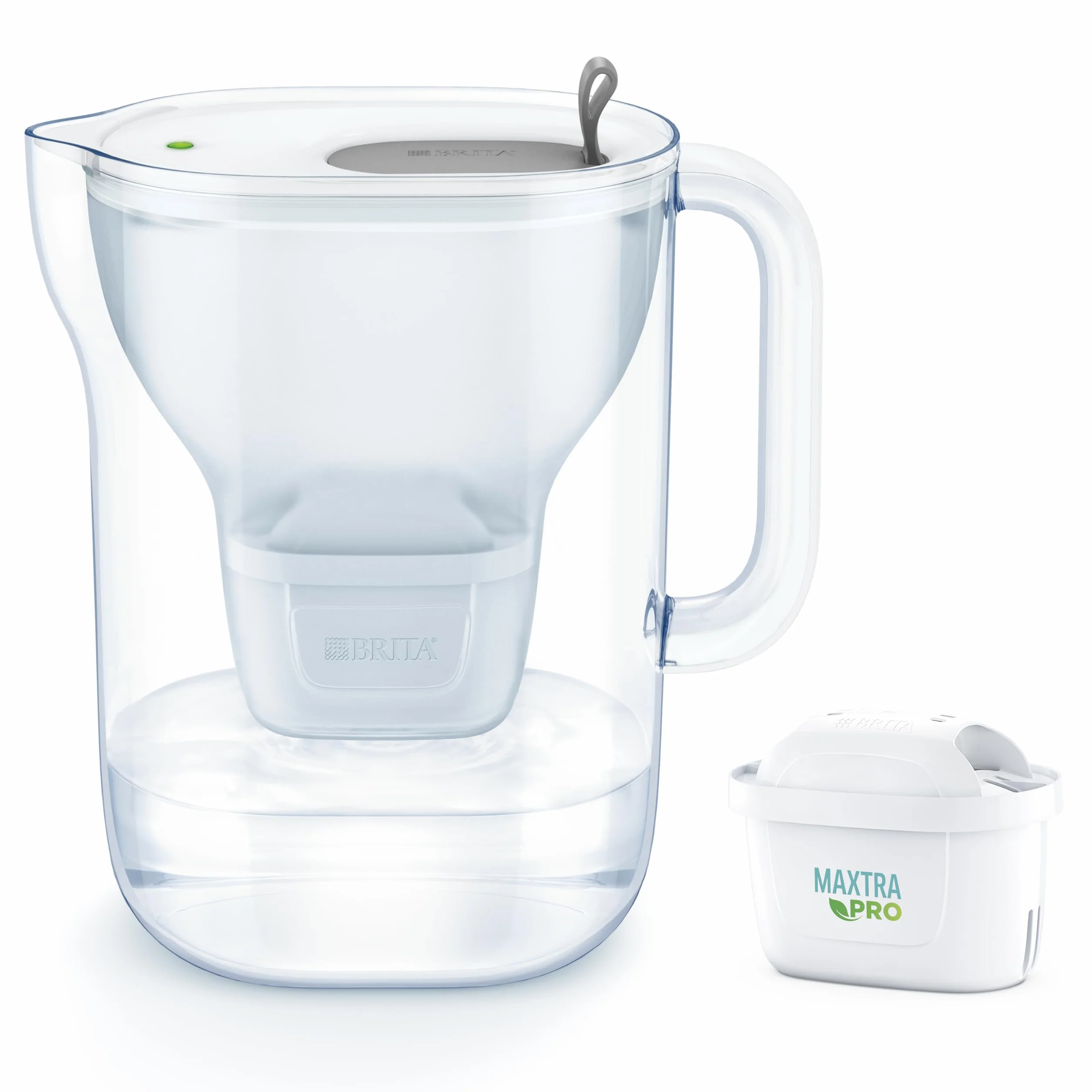 BRITA Dzbanek filtrujący Style XL szary (3.6L) zawiera 1 filtr MAXTRA PRO Pure Performance - duża pojemność, uchylna klapka, wskaźnik LED, filtr redukuje chlor, kamień i zanieczyszczenia