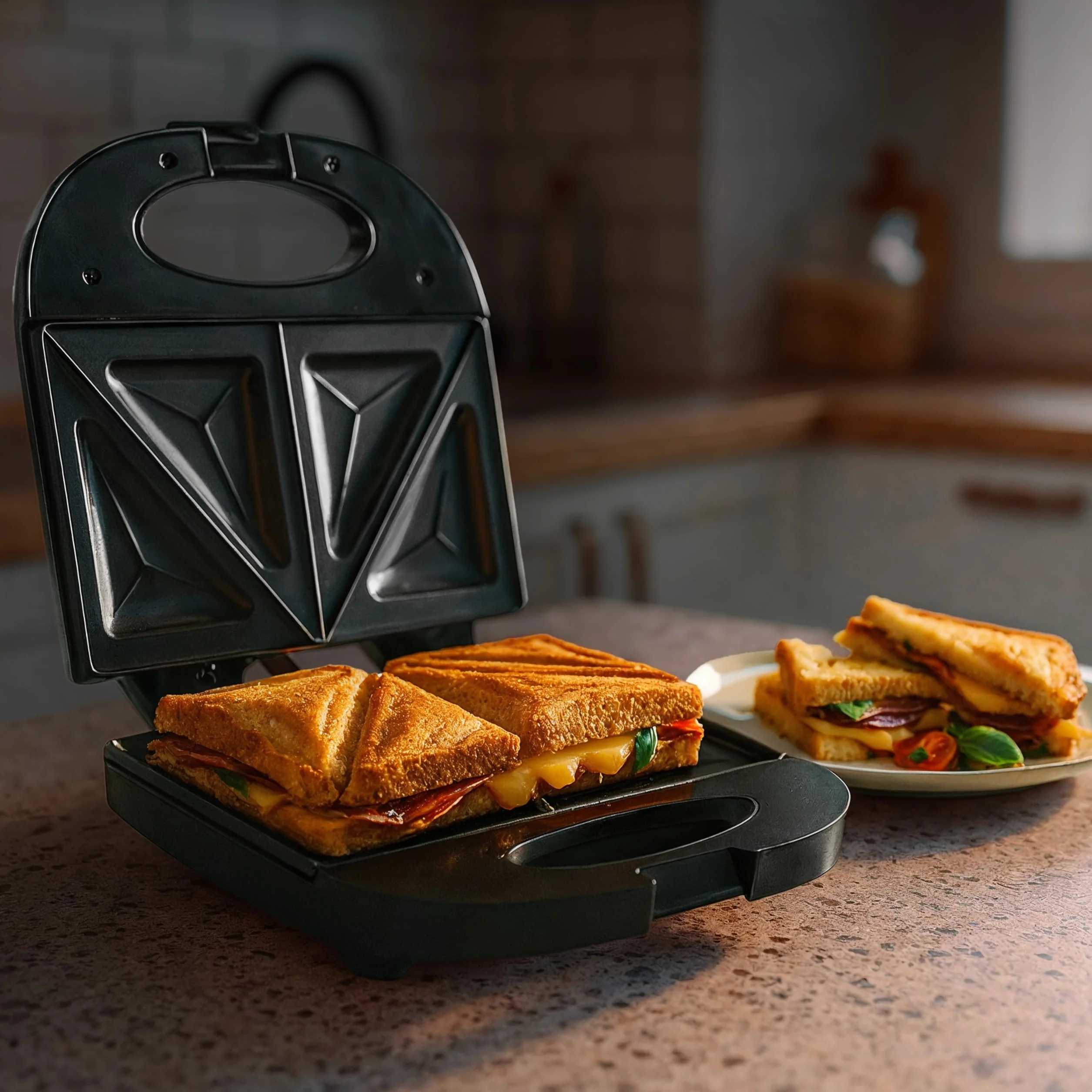 ADLER EUROPE AD 3015 Toster Sandwich, Opiekacz, Chrupiące kanapki, Moc 850W, Srebrny, Inox, Czarny