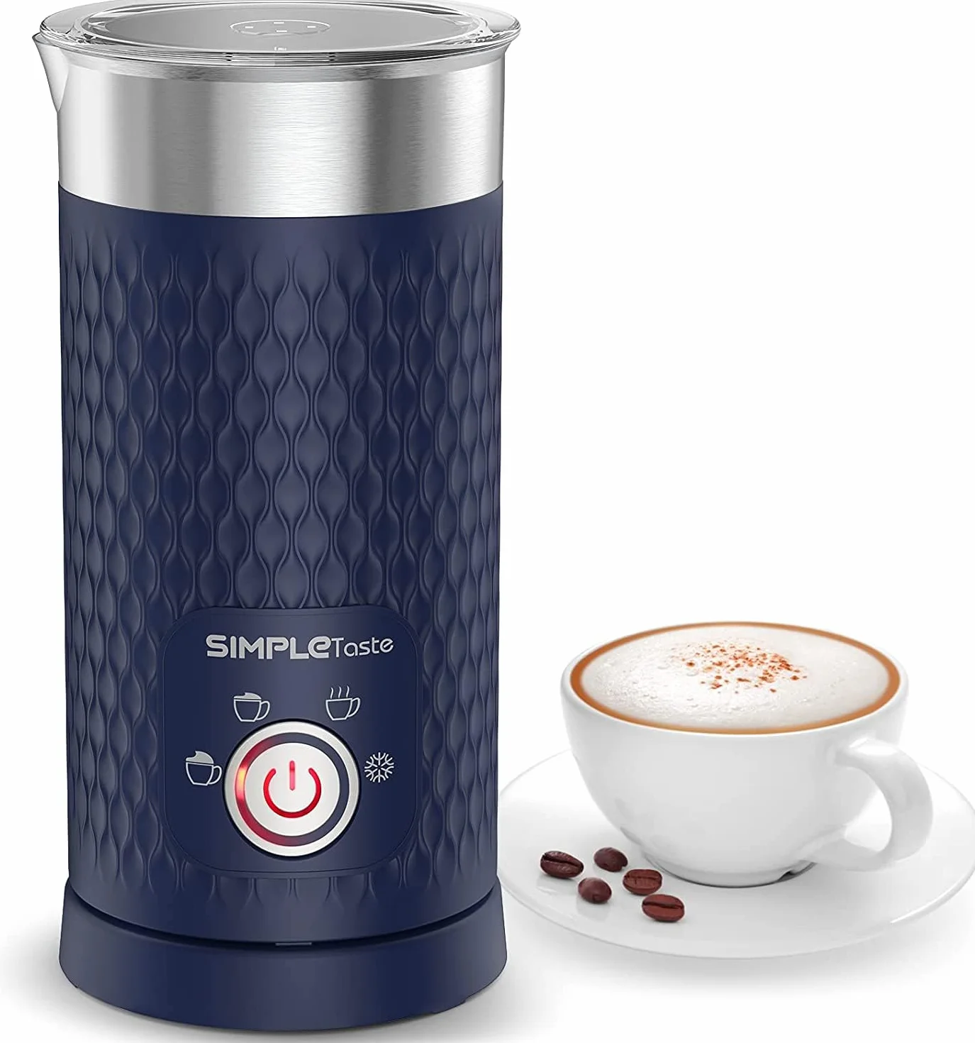 SIMPLETaste Spieniacz do mleka, elektryczny parownik do mleka 4 w 1, automatyczny zaparzacz do gorącej i zimnej pianki oraz podgrzewacz do mleka do latte, cappuccino, macchiato