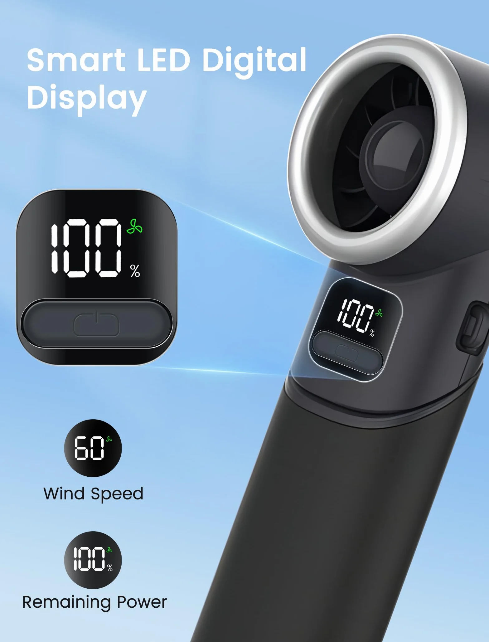 MERTTURM Ręczny wentylator turbo [11H Standby], osobisty wentylator USB, składany wentylator z 5 prędkościami, przenośny mini wentylator ręczny, wskaźnik baterii, biurko/na zewnątrz/prezent - czarny