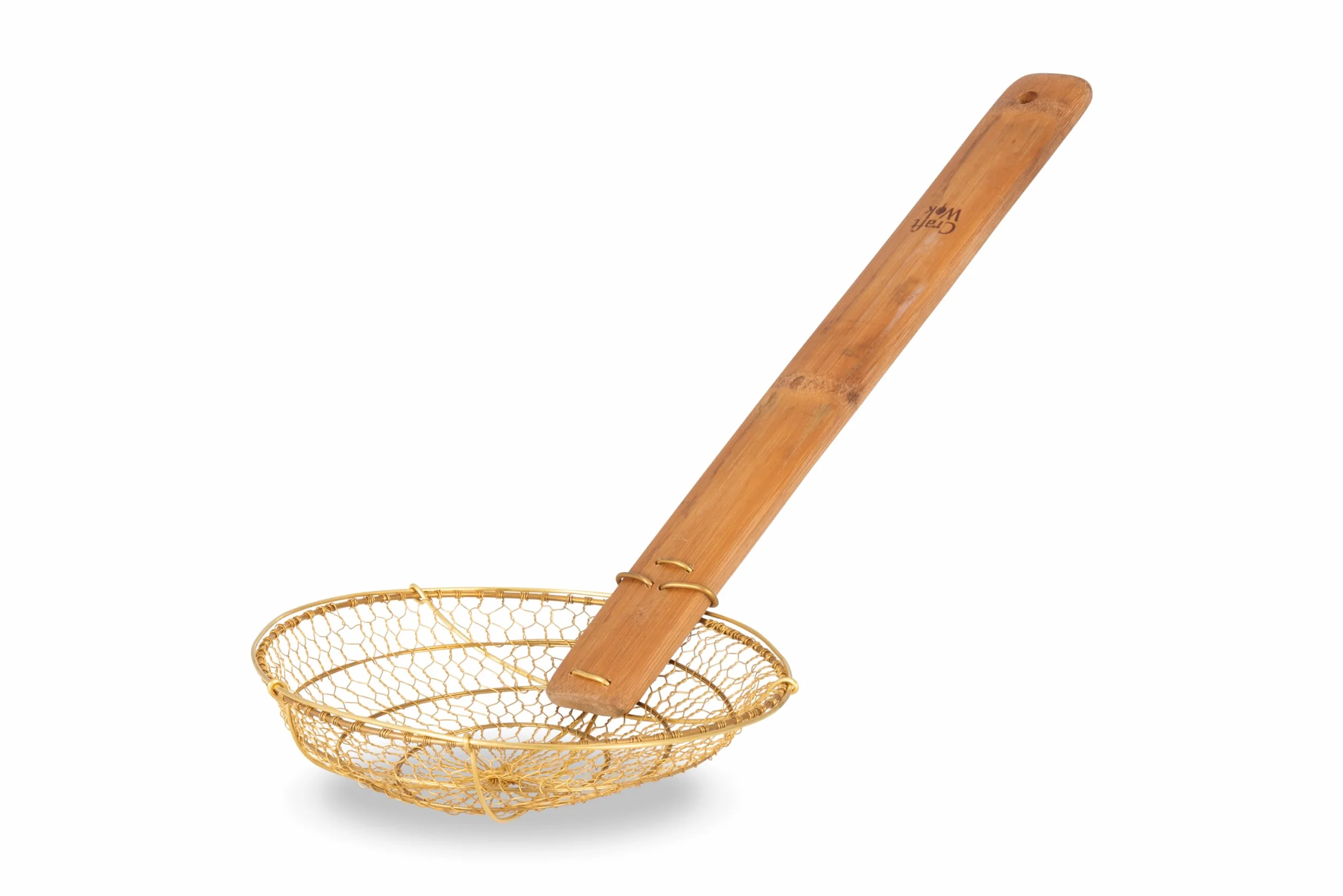Craft Wok Średnie 20 cm mosiężne sitko siatkowe/skimmer pająk Zhao Li, solidne i eleganckie narzędzie kuchenne do smażenia i odcedzania, autentyczne orientalne naczynia kuchenne - 732 W7-8 cali