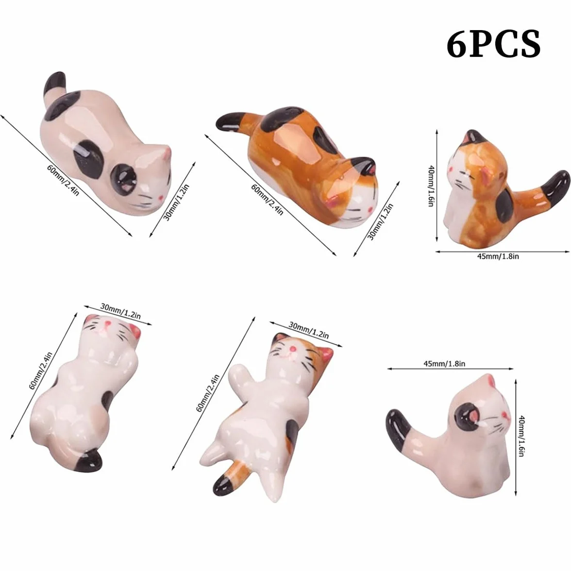 LEEQ Ceramiczny stojak na pałeczki w kształcie kota – 6 szt., ceramiczne pałeczki do kuchni, stołu jadalnego, do przechowywania sztućców