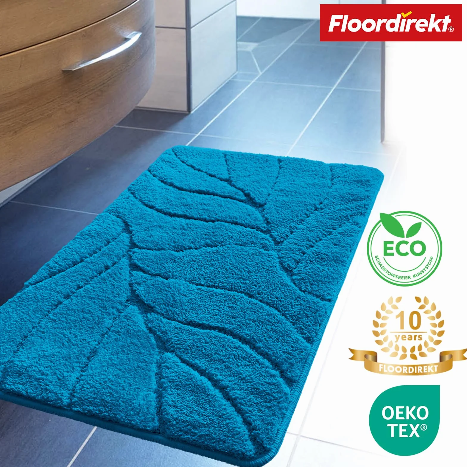 Floordirekt Dywanik łazienkowy – bardzo puszysty i szybkoschnący – dywanik łazienkowy z antypoślizgowym spodem – mata łazienkowa pod prysznic (Maris) (turkusowy, 60 x 120 cm)