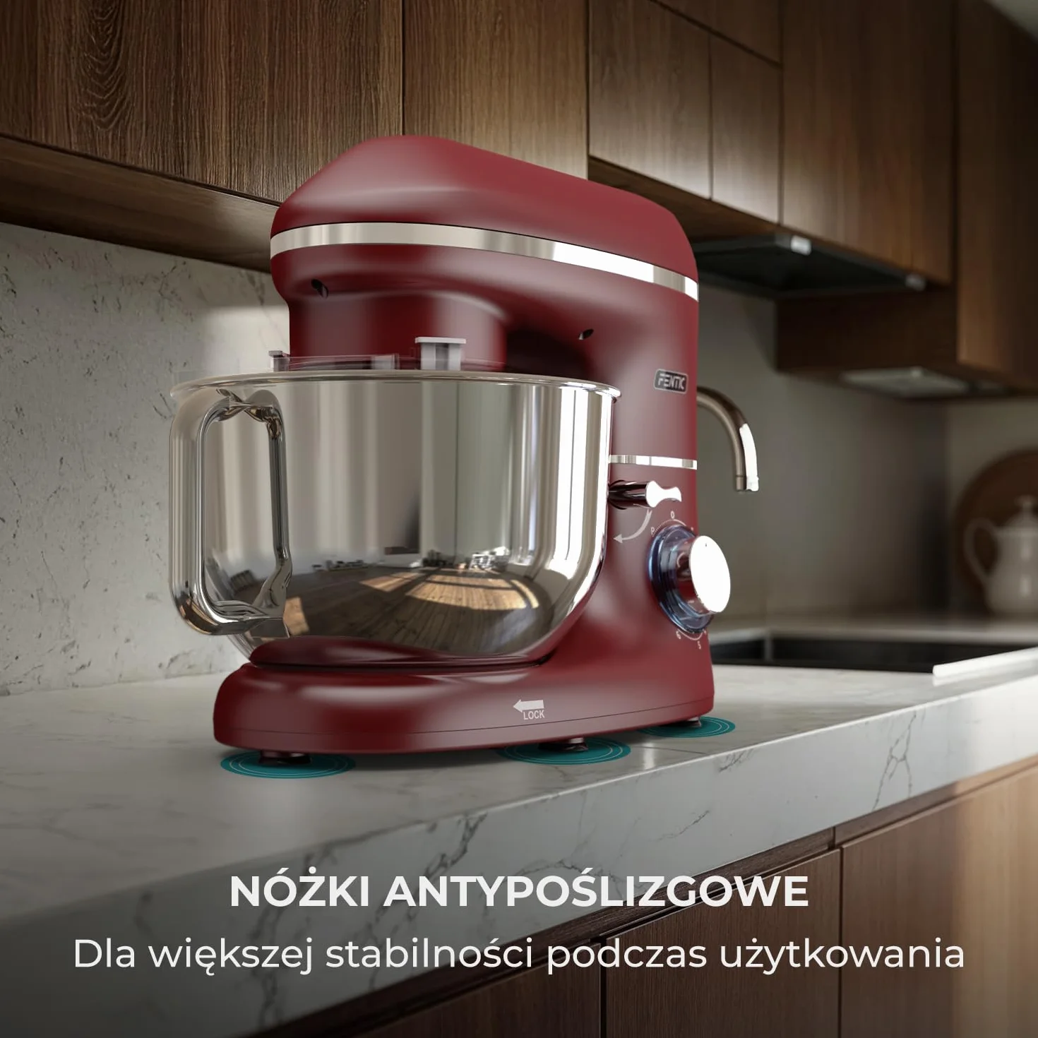 Robot kuchenny - 2000 W - miska do mieszania ze stali nierdzewnej (6,2 l) - mikser kuchenny z hakiem do mieszania, hakiem do zagniatania, trzepaczką i ochroną przed pryskaniem - w zestawie