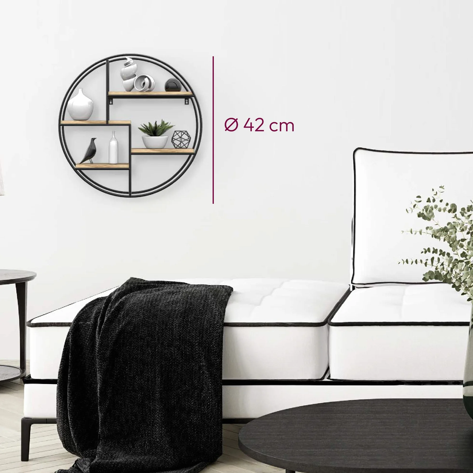 Gadgy Okrągły Regał Ścienny z 4 Półkami 42x10 cm Drewno Metal Industrialny