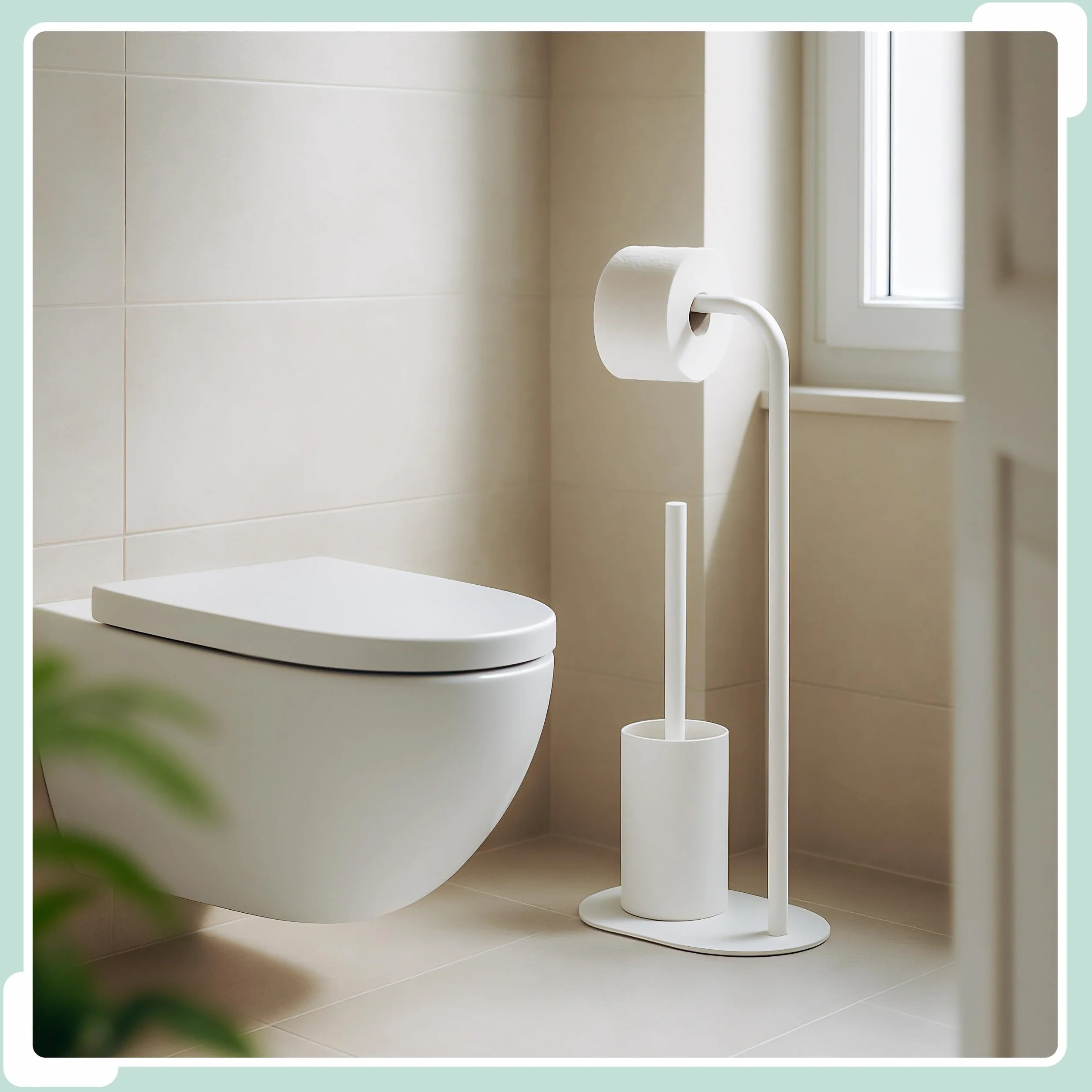 Relaxdays Zestaw do WC Stojący Uchwyt na Papier Toaletowy ze Szczotką Metal Biały 64,5x23x17 cm