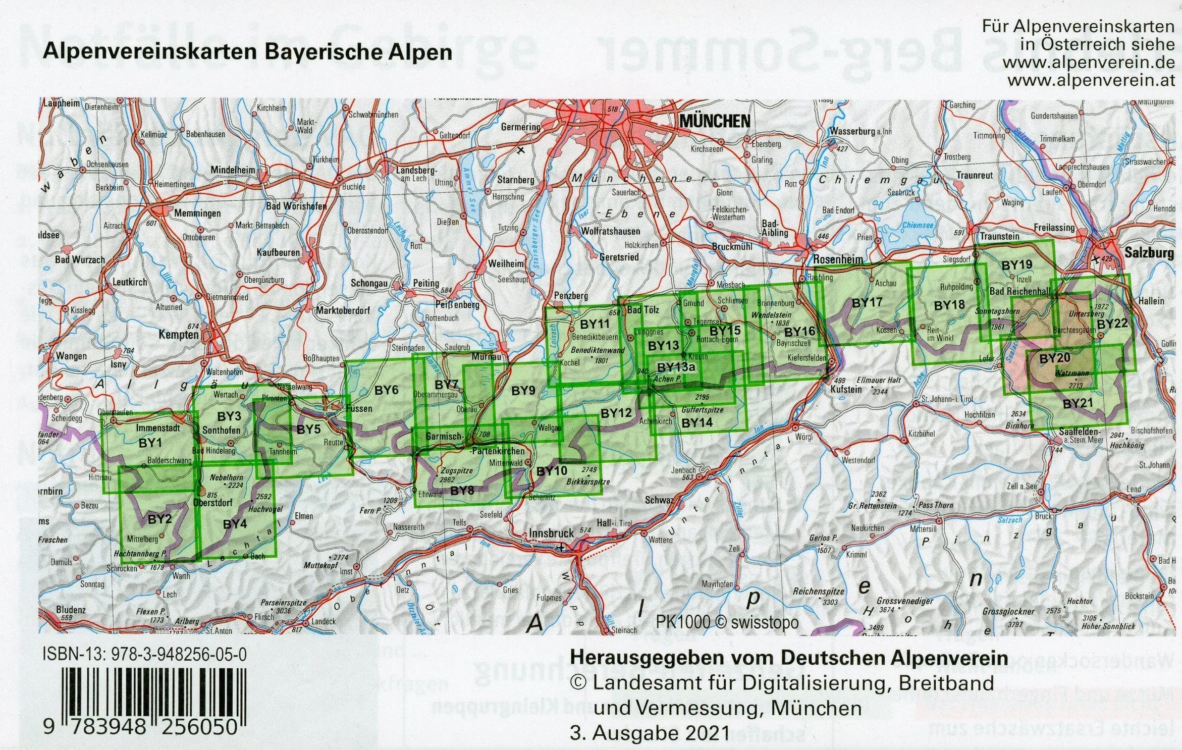Lattengebirge, Reiteralm, Ramsau 1:25 000: Wegmarkierung, Ski- und Schneeschuhrouten: BY 20