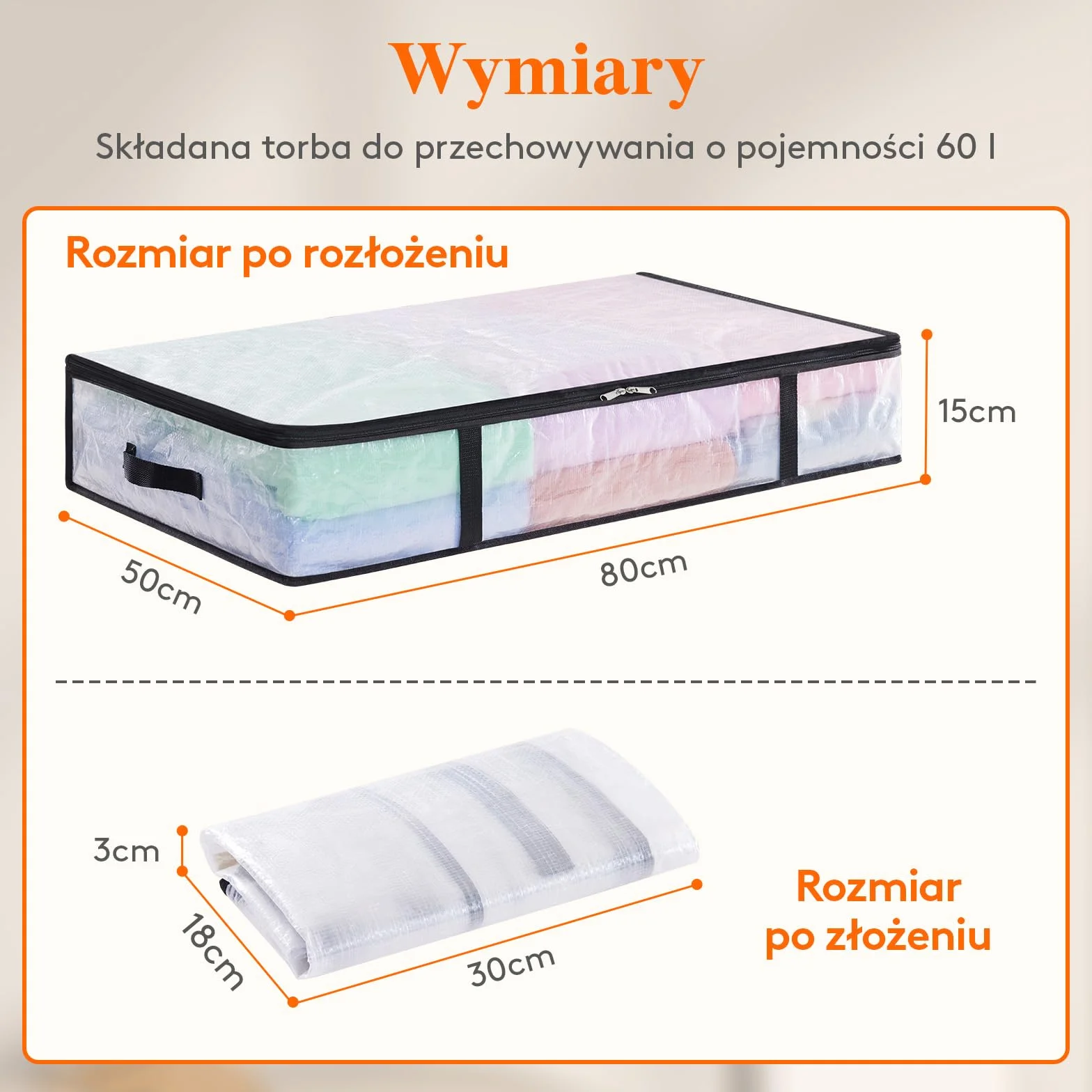 Lifewit Zestaw 4 przezroczystych toreb do przechowywania 60l, składany pojemnik do przechowywania pod łóżkiem z uchwytami, torba do przechowywania odzieży PP, poszwa na kołdrę do przenoszenia, ubrania