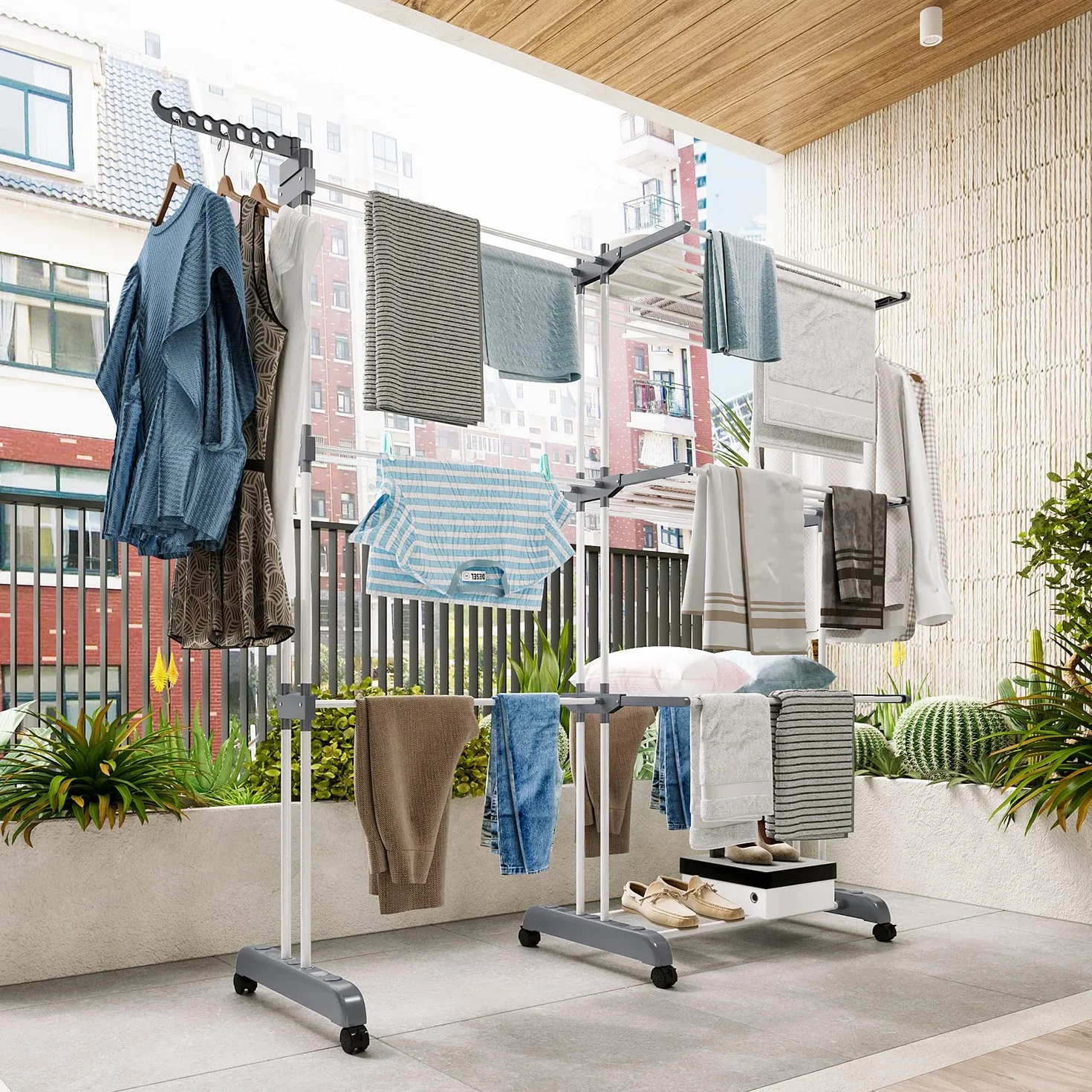 Suszarka na Pranie Pionowa Stojaca Universal Aluminium Vertical Clothes Drying Rack na Balkon/Ogrodowa