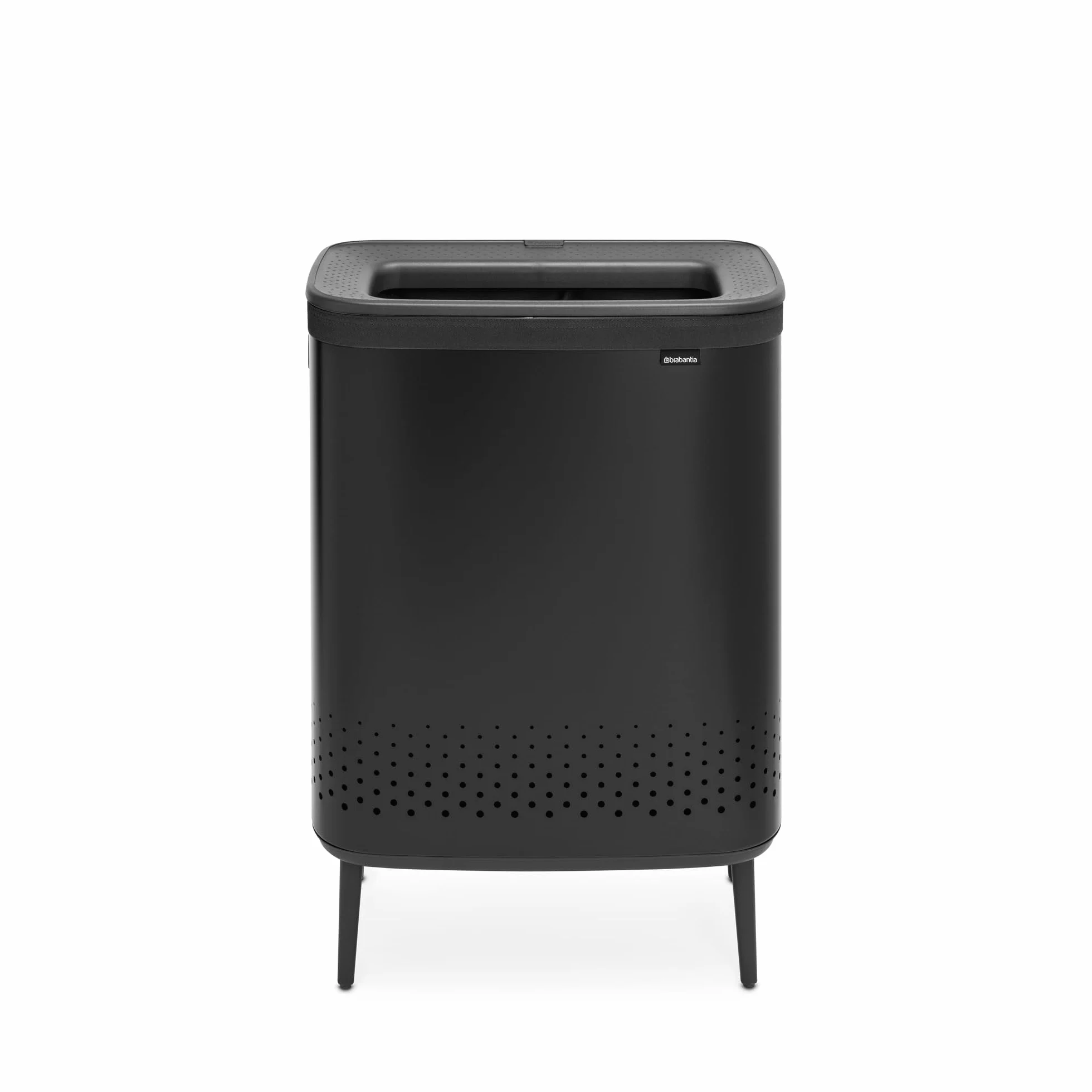 Brabantia - Kosz na pranie Hi 2x45L - Kosz na brudne ubrania - 2 komory - Pokrywa z szybkim otwieraniem - Zdejmowana bawełniana torba - Przenośny i higieniczny - Do sypialni i łazienki - Matt Black