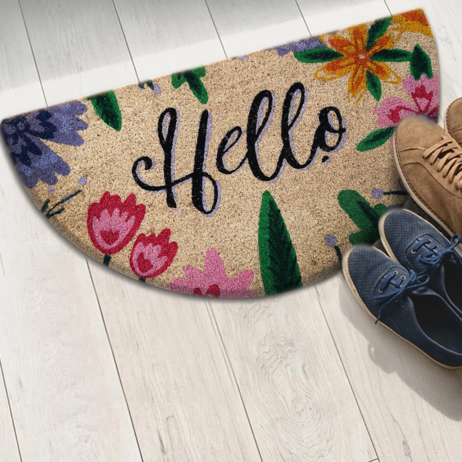 Wycieraczka z włókna kokosowego Hello 40x70 cm zewnętrzna pod drzwi wejściowe Półksiężyc