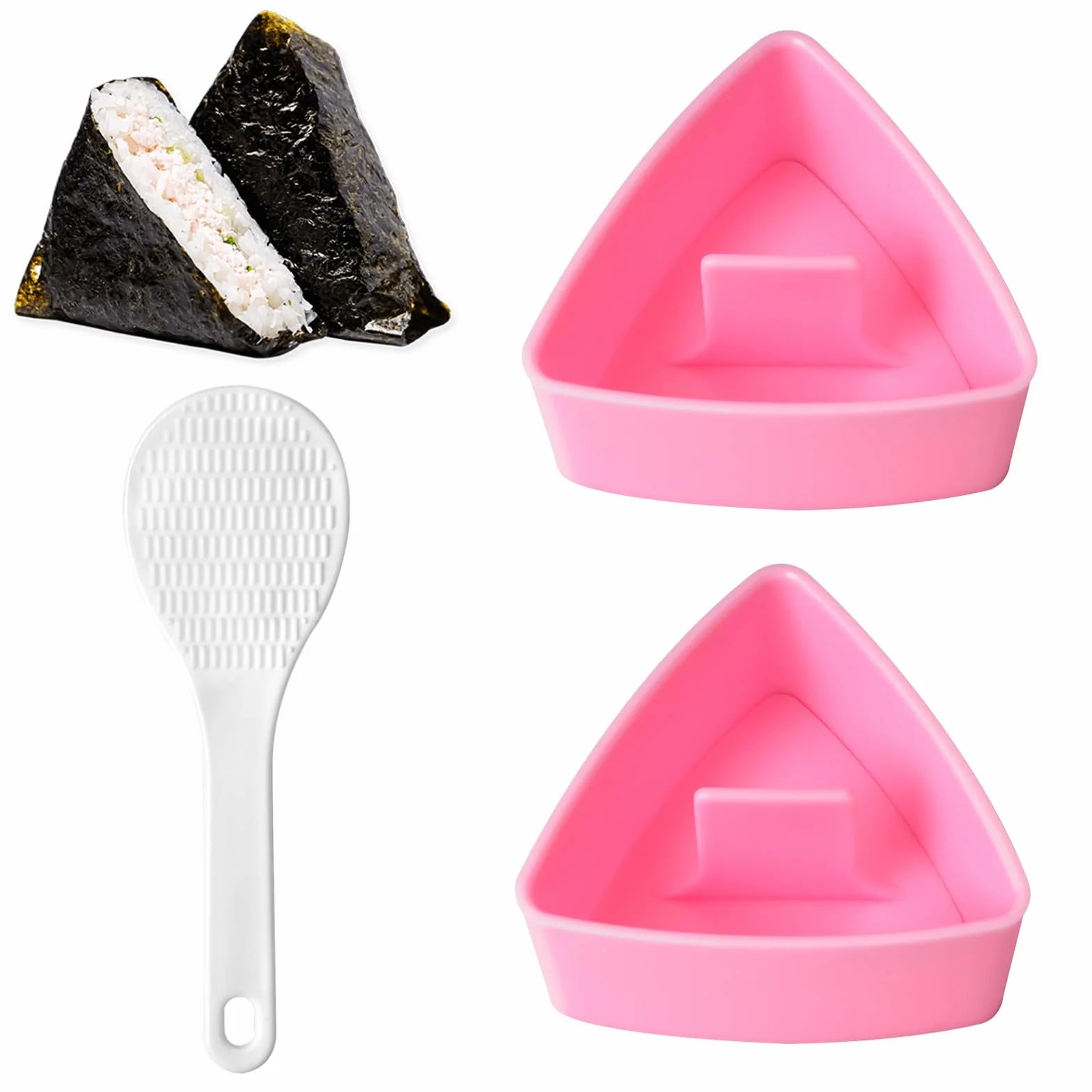 Trójkątne formy Onigiri do robienia sushi, różowe, tworzywo sztuczne, 136 ml, 3 x 9 x 8 cm, zestaw do samodzielnego wykonania sushi, forma do kulek ryżowych, narzędzie kuchenne