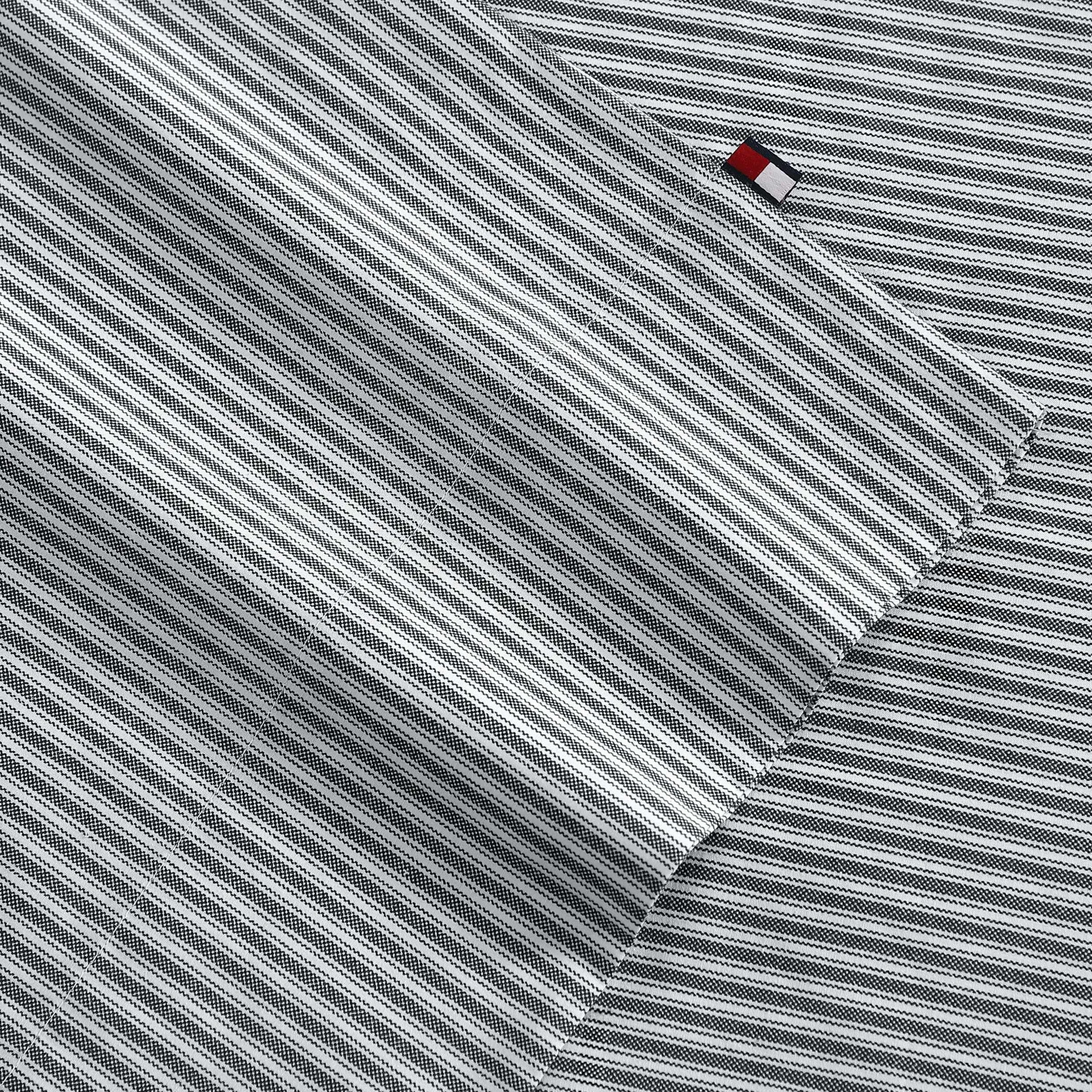 Tommy Hilfiger Zestaw prześcieradeł, bawełniana pościel perkalowa z pasującą poszewką na poduszkę, rześka i fajna, najwyższej jakości niezbędne artykuły domowe (Highland Ticking Stripe Navy, Twin)