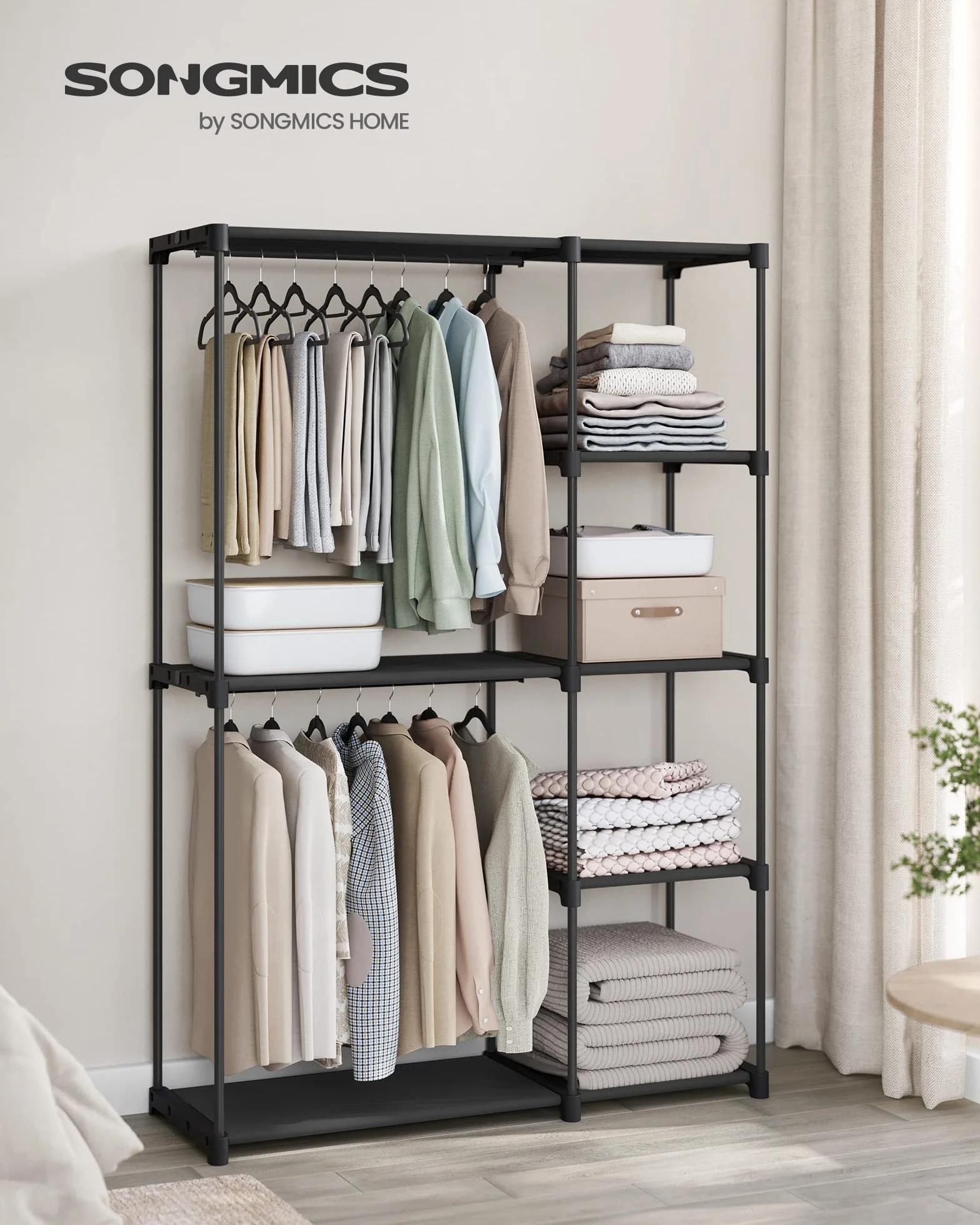 SONGMICS Otwarta szafa wolnostojąca 43 x 124 x 182 cm czarny RYG026B02