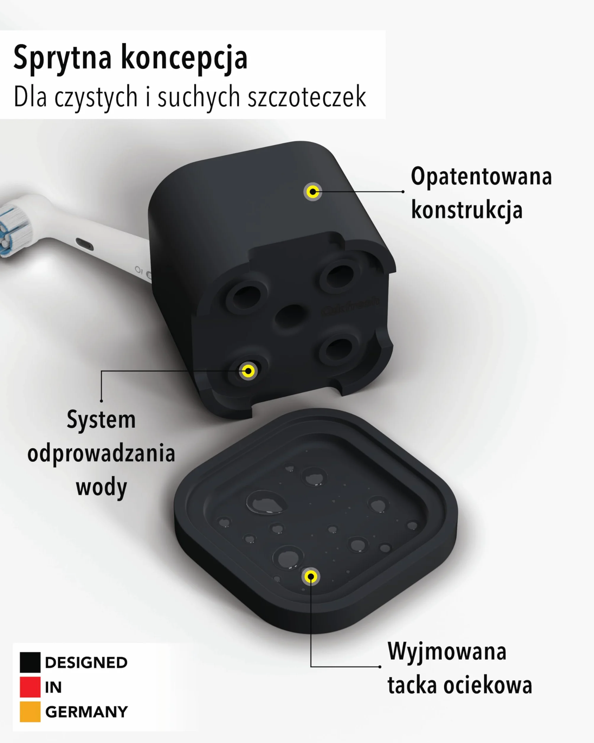 Uchwyt na 4 końcówki i szczoteczki do zębów Silikon spożywczy Czarny Kompatybilny z Oral-B iO Philips Sonicare Waterpik Fairywill