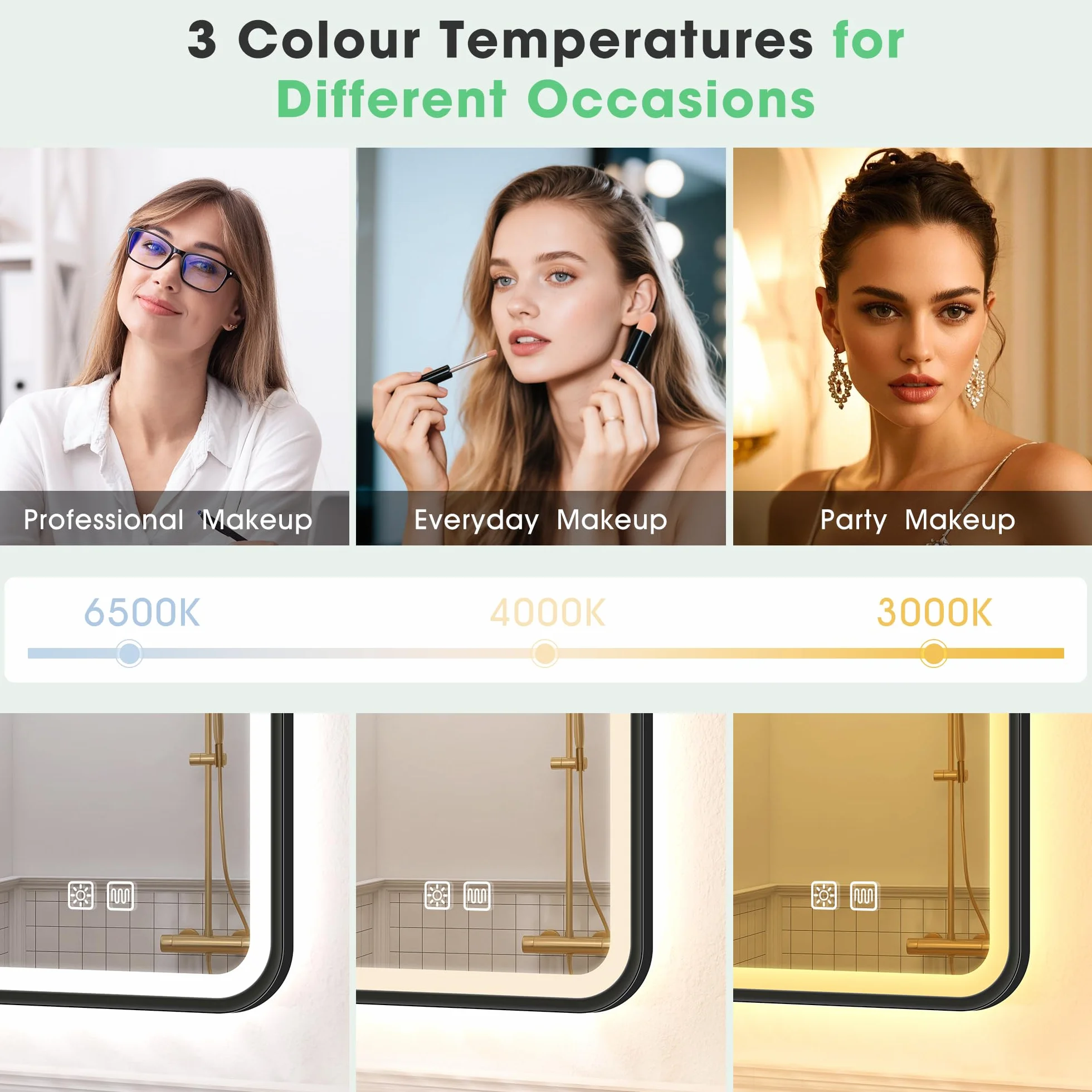 S'bagno Lustro łazienkowe ze światłem 80 x 60 cm, lustro łazienkowe LED z aluminiową ramą, Anti-Fog, 3000-6500K, funkcja pamięci, wodoodporna IP44, pozioma/pionowa, czarna