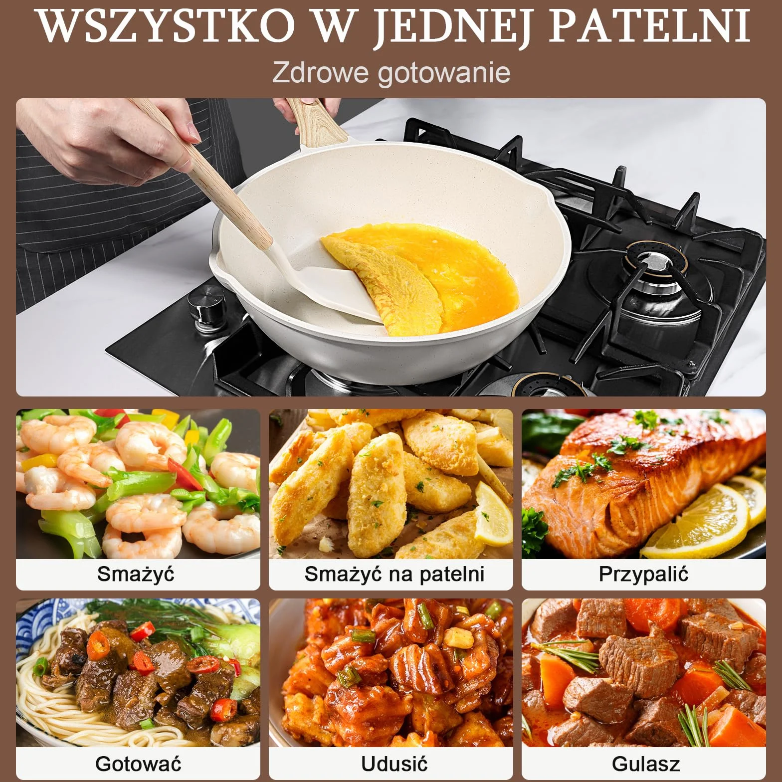 GiPP Patelnia do duszenia o wysokości 24 cm, z pokrywką, nieprzywierająca 2,5 l, patelnia 24 cm, z pokrywką, do wszystkich rodzajów kuchenek, biała