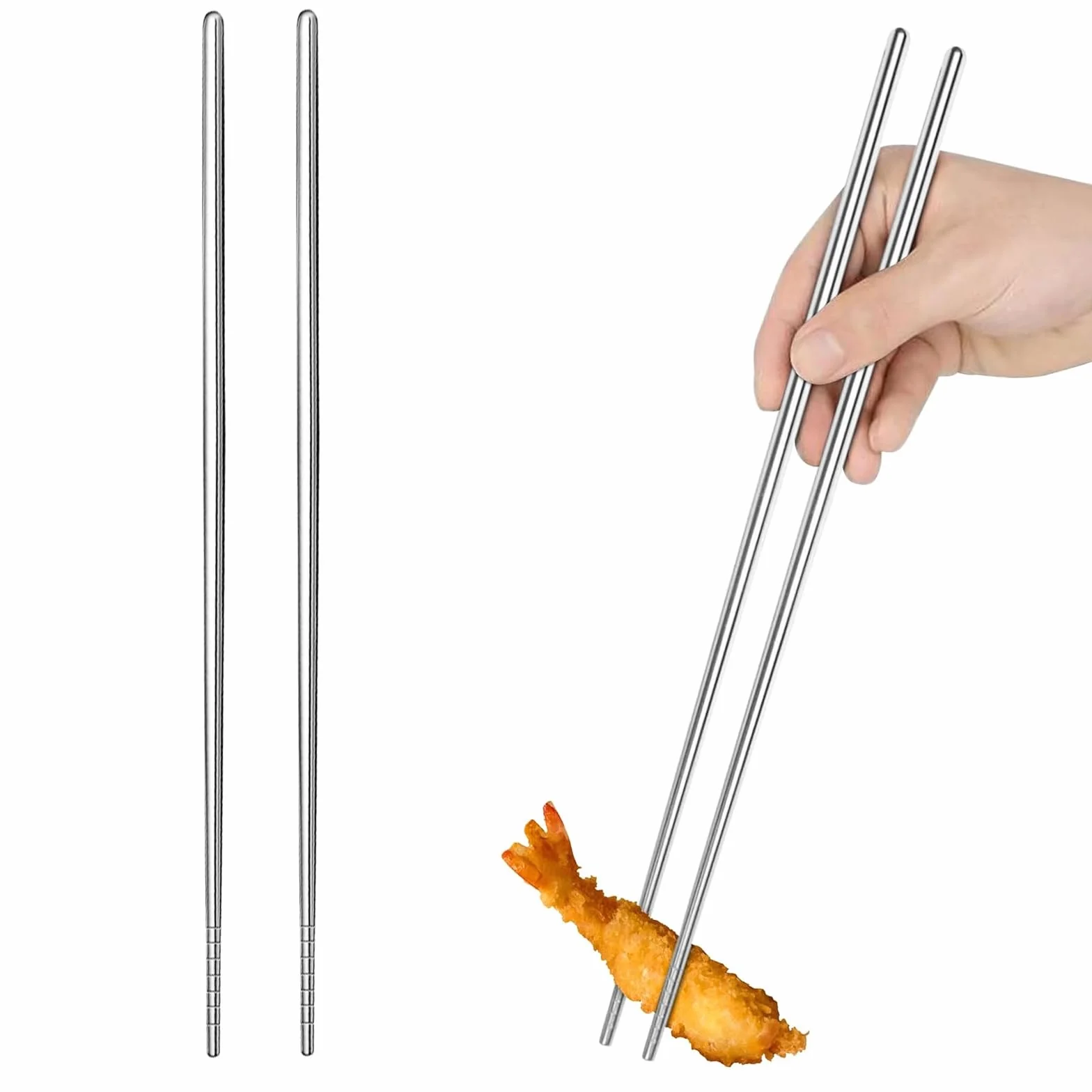 Pałeczki do gotowania, długie, 38 cm, pałeczki do makaronu, chińskie metalowe pałeczki do smażenia, do gorącego garnka, gotowania, smażenia (2 pary stali nierdzewnej)