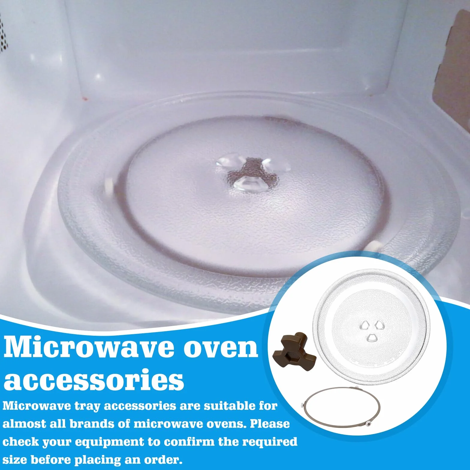 Uniwersalny talerz obrotowy do kuchenki mikrofalowej, szklany talerz obrotowy z uchwytem na talerz, mikrofalówka, szklany talerz obrotowy, talerz szklany do kuchenki mikrofalowej (okrągła rama)