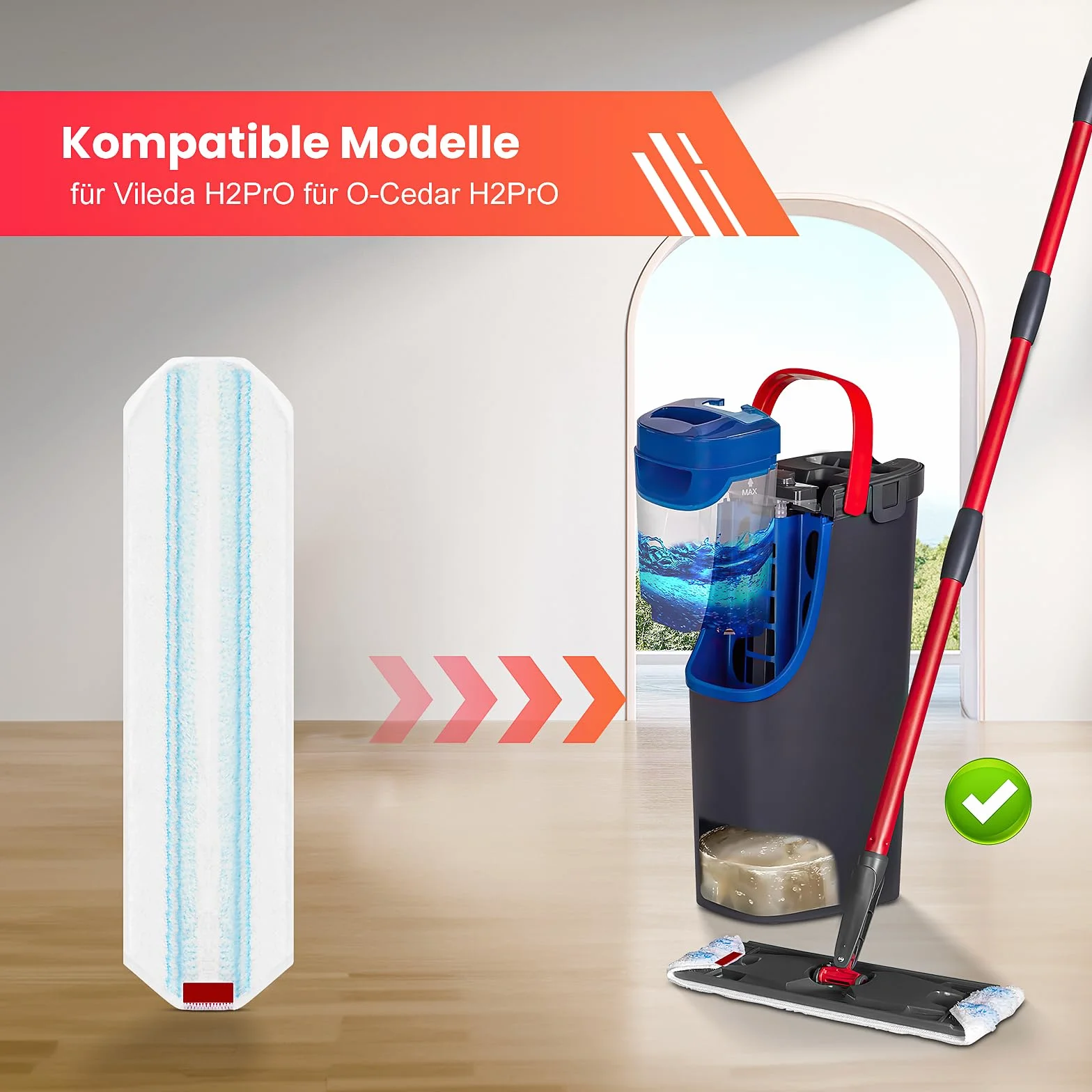 8 sztuk zapasowych pokrowców do wycieraczek Vileda H2PrO, podkładki z mikrofibry, zamiennik do płaskich podkładek O-Cedar H2prO, super siła czyszczenia, można prać w pralce i wielokrotnego użytku