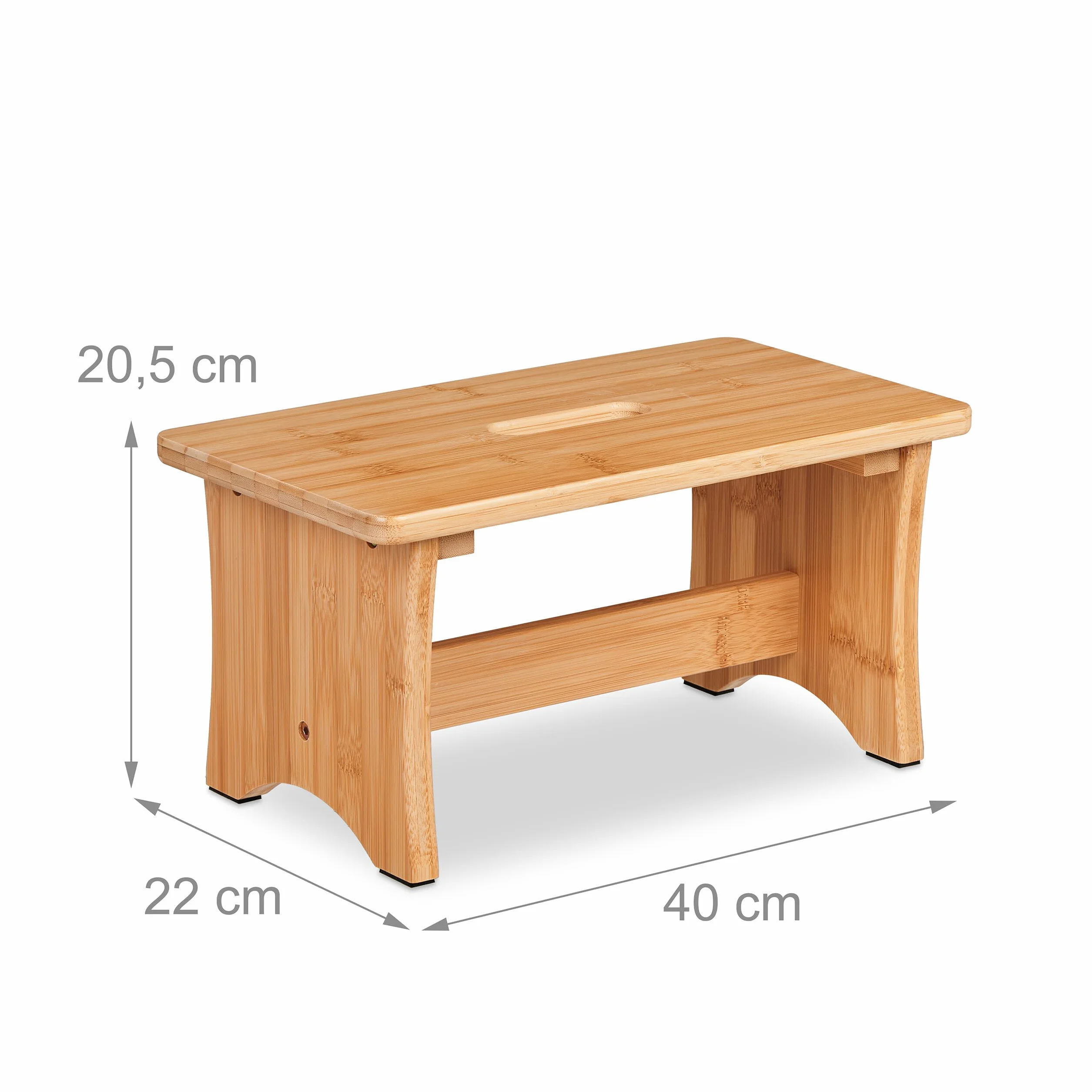 Relaxdays Taboret bambusowy, podnóżek, z wgłębieniem na uchwyt, wys. x gł.: 20,5 x 40 x 22 cm