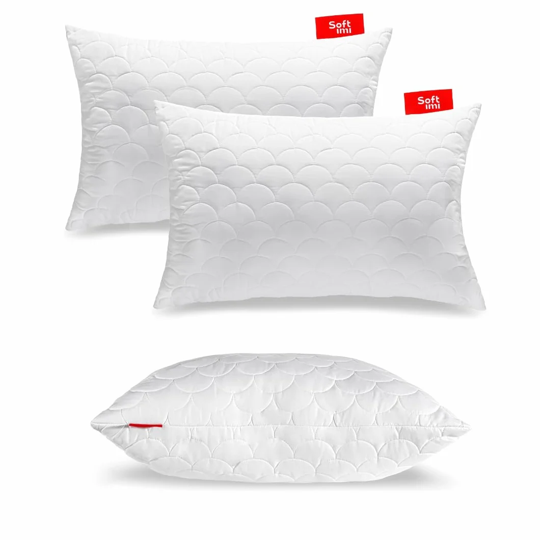 Pikowana poduszka premium SOFTIMI – antyalergiczna – antyroztoczowa – bezzapachowa do natychmiastowego użytku – z regulacją twardości (zestaw 2 szt. 50 x 60 cm)