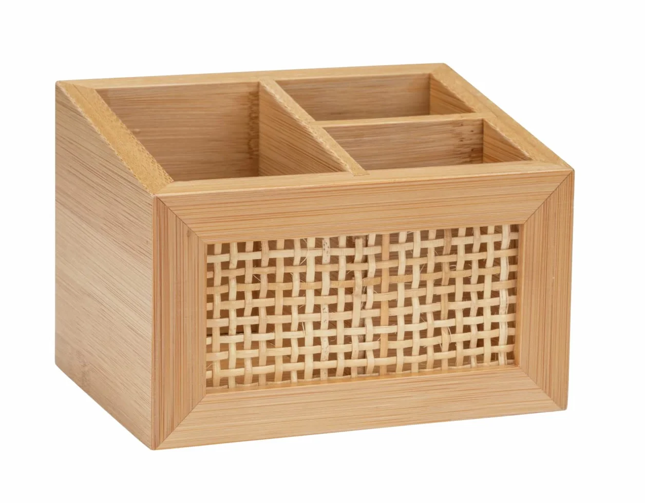 WENKO Pudełko łazienkowe Allegre 12 x 8,5 cm bambus rattan boho z przegrodami