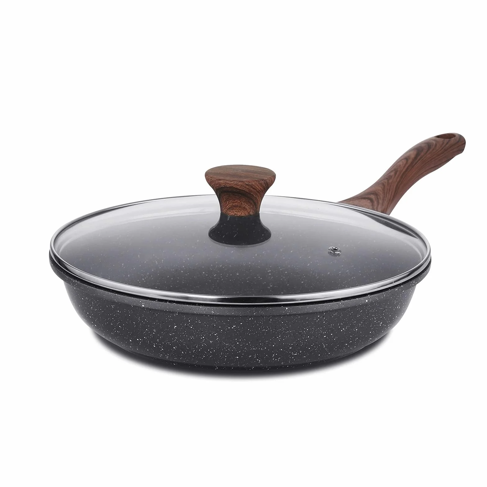 SENSARTE Patelnia nieprzywierająca z pokrywką, 24 cm, powłoka szwajcarskiego granitu, do omletów, zdrowych kamieni, do kuchenek gazowych i indukcyjnych, kompatybilna z płytami PFOA