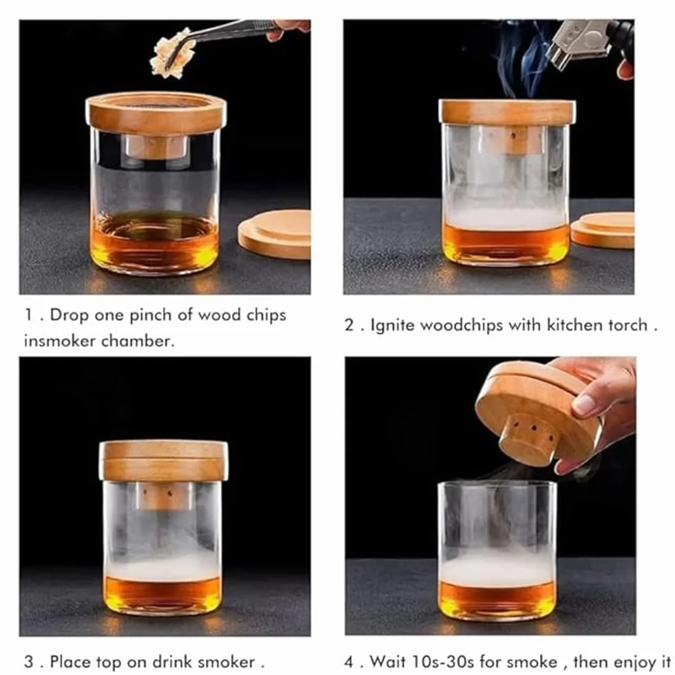 Zestaw do wędzenia koktajli z 4 wiórkami drzewnymi do whisky