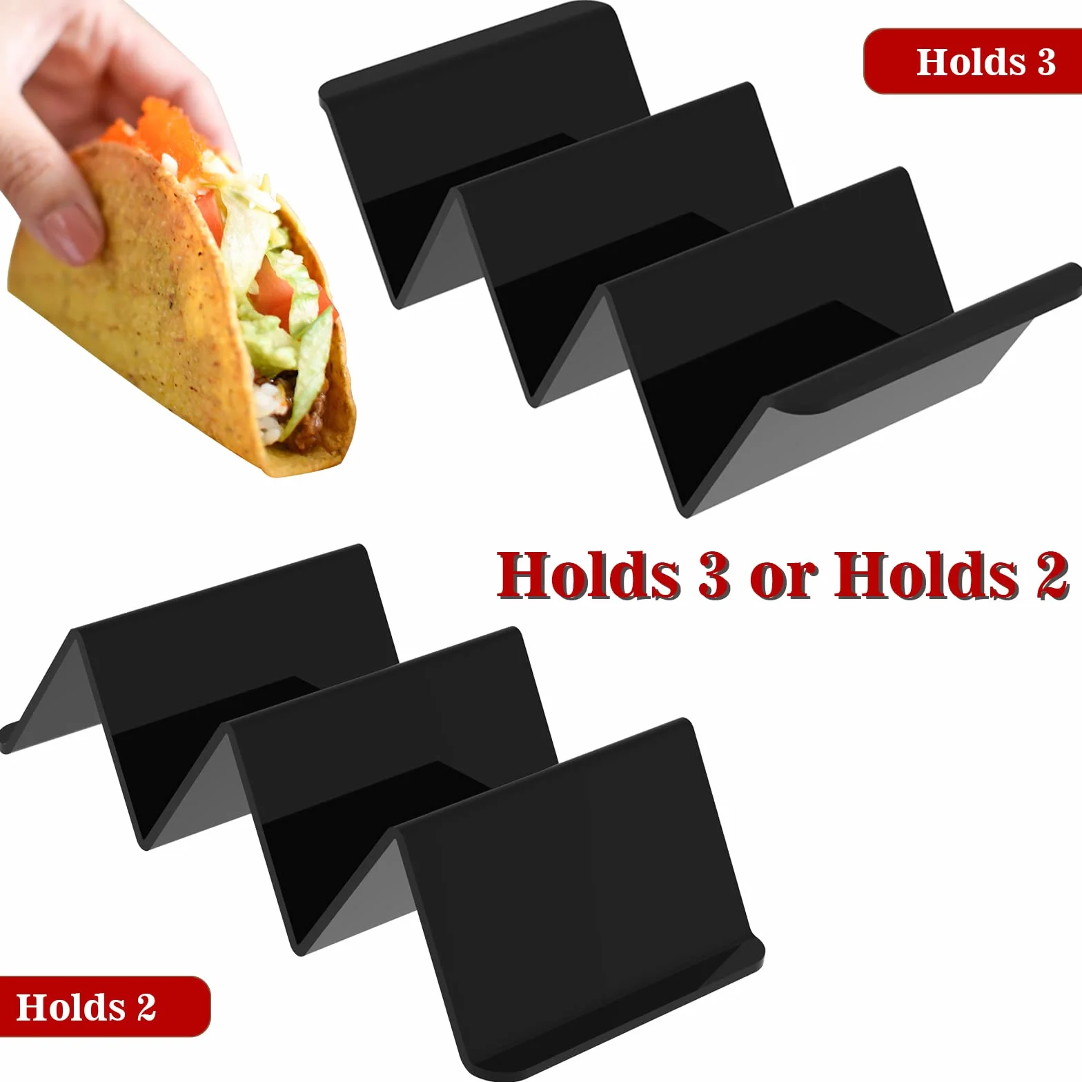 webake Taco stojak akrylowy 4 sztuki, uchwyt na gorące dogi, taco rack w kształcie fali, na taco, hotdog, kanapki, do restauracji, domu, na piknik, imprezę, festiwal, czarny