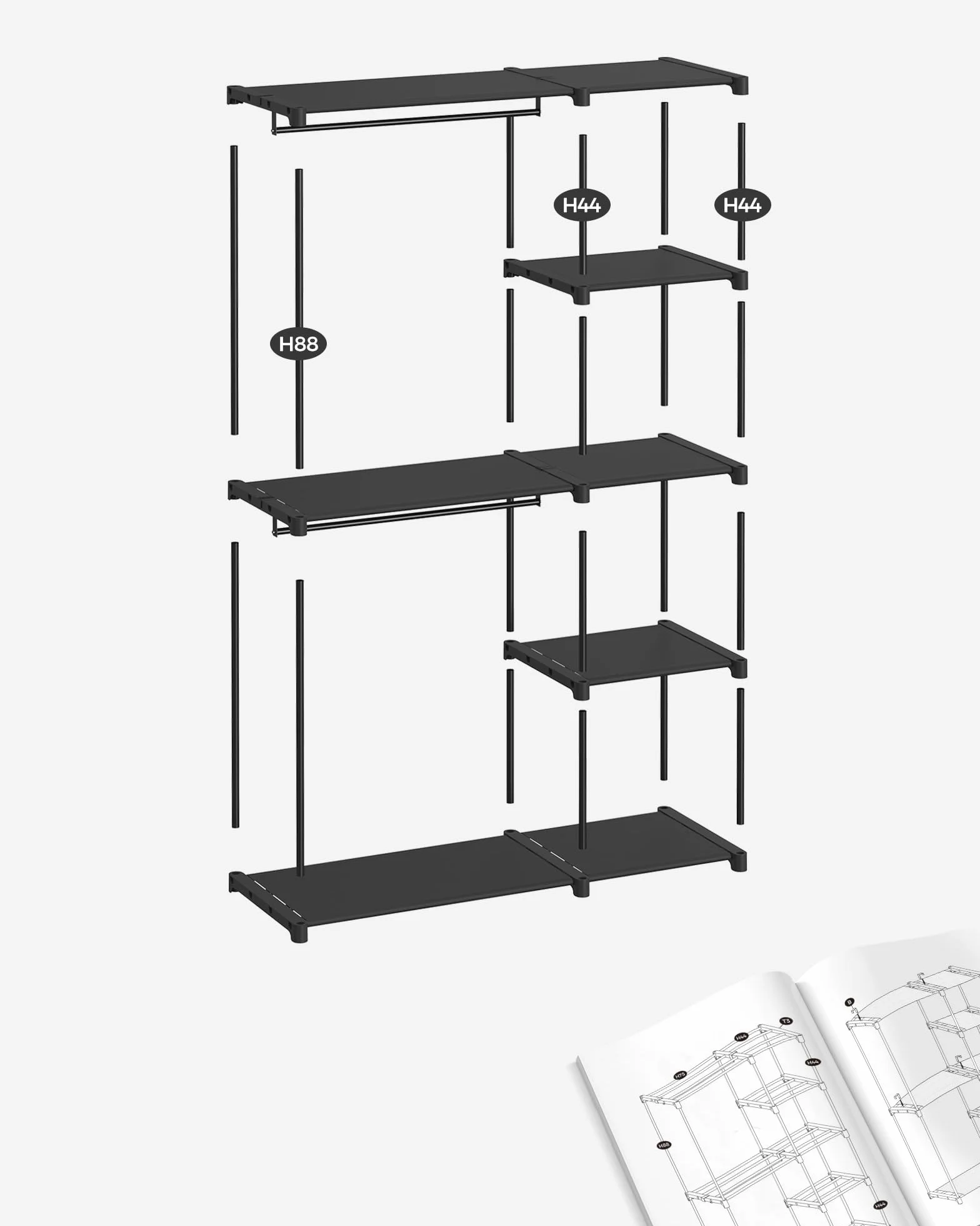 SONGMICS Otwarta szafa wolnostojąca 43 x 124 x 182 cm czarny RYG026B02
