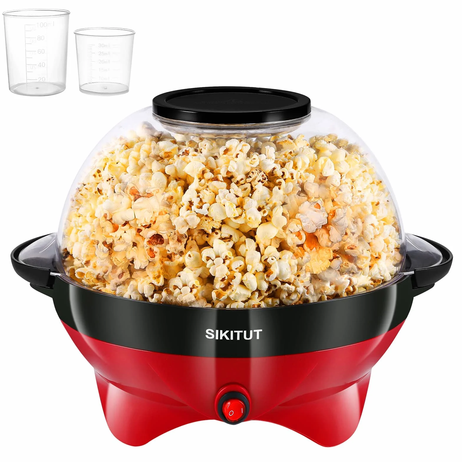 Maszyna do robienia popcornu, domowa maszyna do popcornu z powłoką zapobiegającą przywieraniu i zdejmowaną powierzchnią grzewczą, 5 l, z uchwytami Cool-Touch, dwa kubki pomiarowe, tworzywo