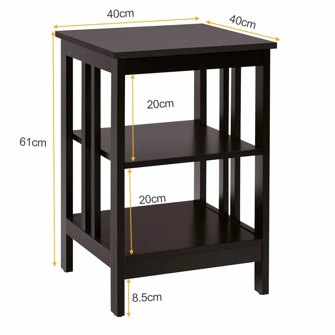 COSTWAY Stolik nocny 3-poziomowy, zestaw 2 stolików pomocniczych, szafka nocna, stolik kawowy do sypialni, salonu, wymiary 40 x 40 x 61 cm, kształt II, brązowy