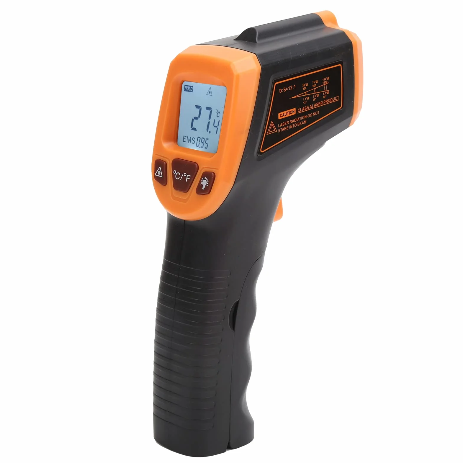 Termometr na Podczerwień, GM320S Laserowy Termometr na Podczerwień Temp Gun Bezdotykowy Termometr Cyfrowy z Wyświetlaczem LCD do Gotowania w Piecu do Pizzy Grill Kuchnia(Pomarańczowy)