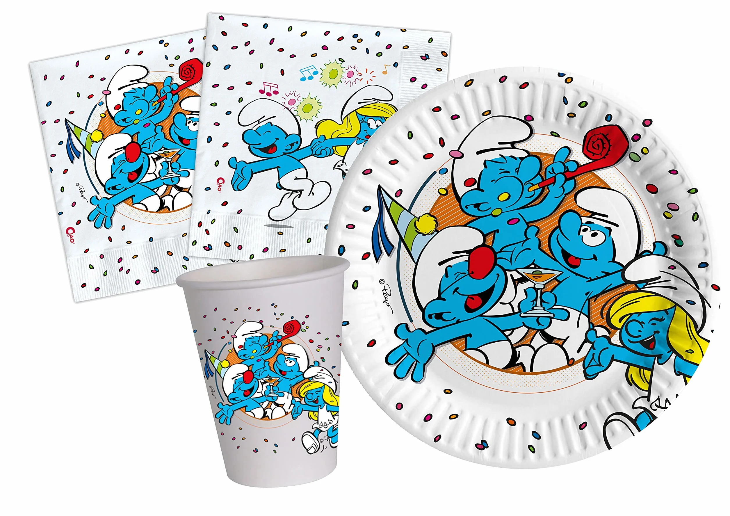 The Smurfs Party Tableware Set for 24 People 88 pcs Eco-Friendly Compostable Paper